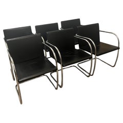Set of 6 Brno Tubular Thin Pad Leather Chairs Made in Italy