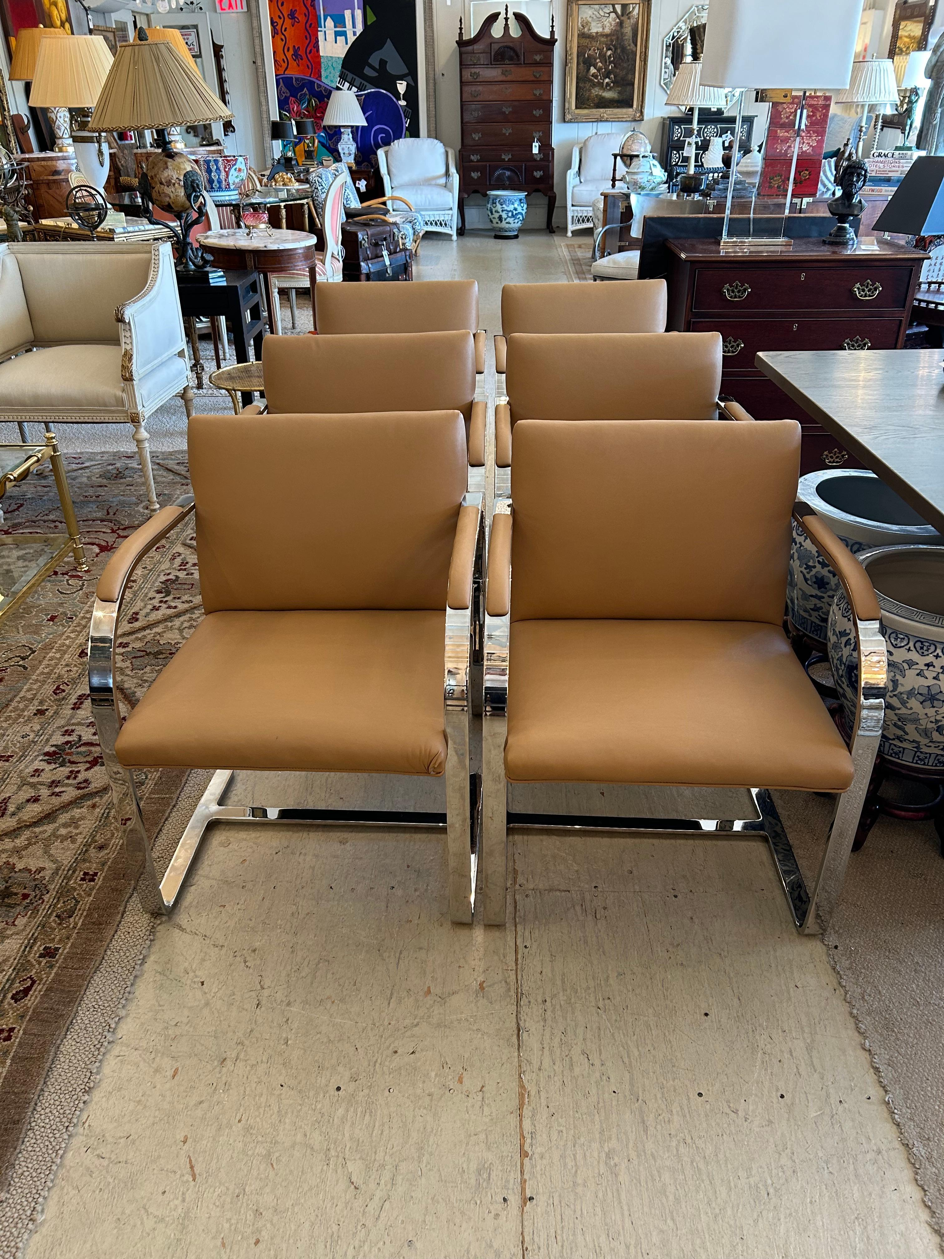 Set of 6 BRNO Vintage Stainless Steel and Leather Armchairs 4