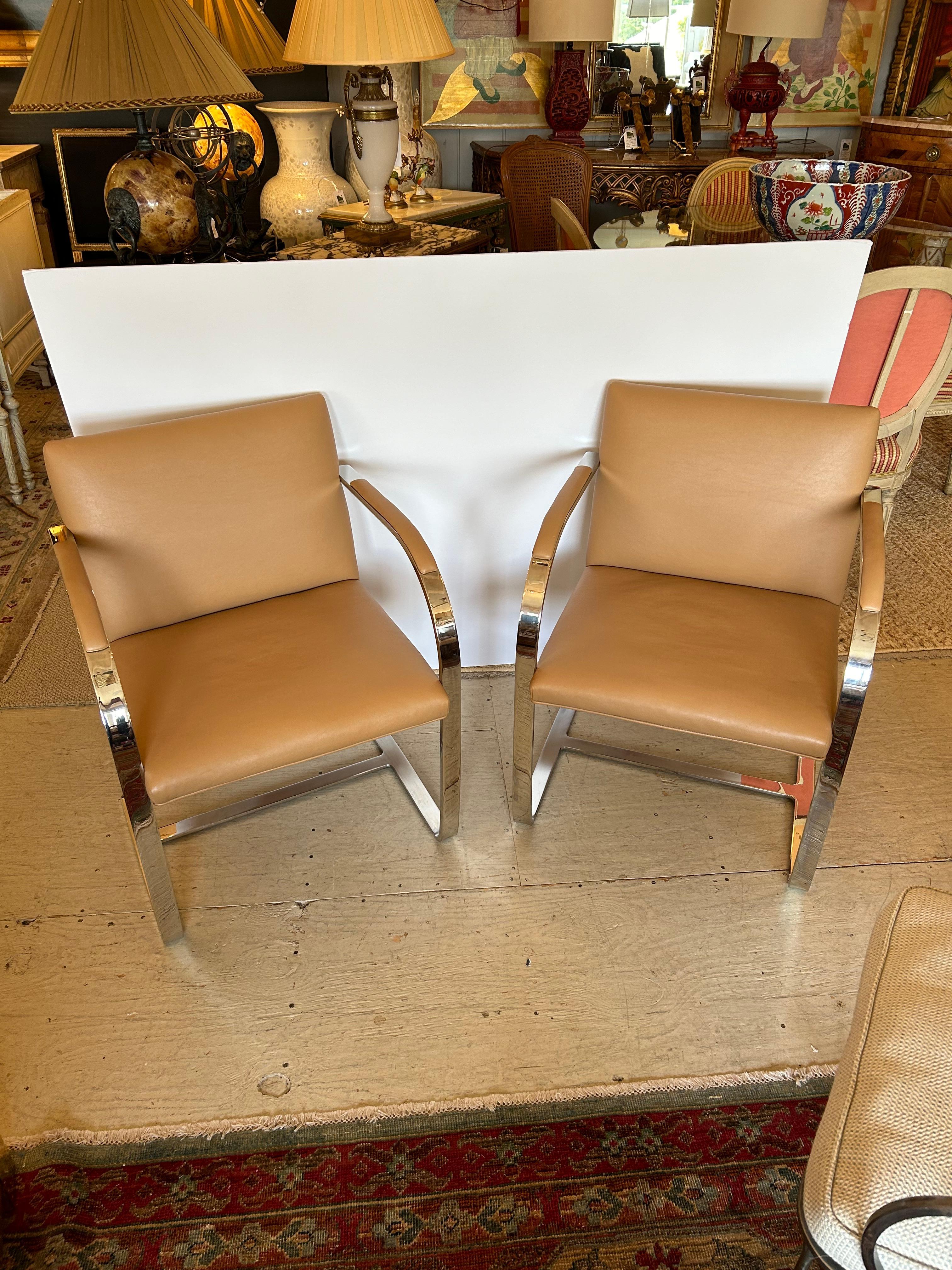 Mid-Century Modern Set of 6 BRNO Vintage Stainless Steel and Leather Armchairs