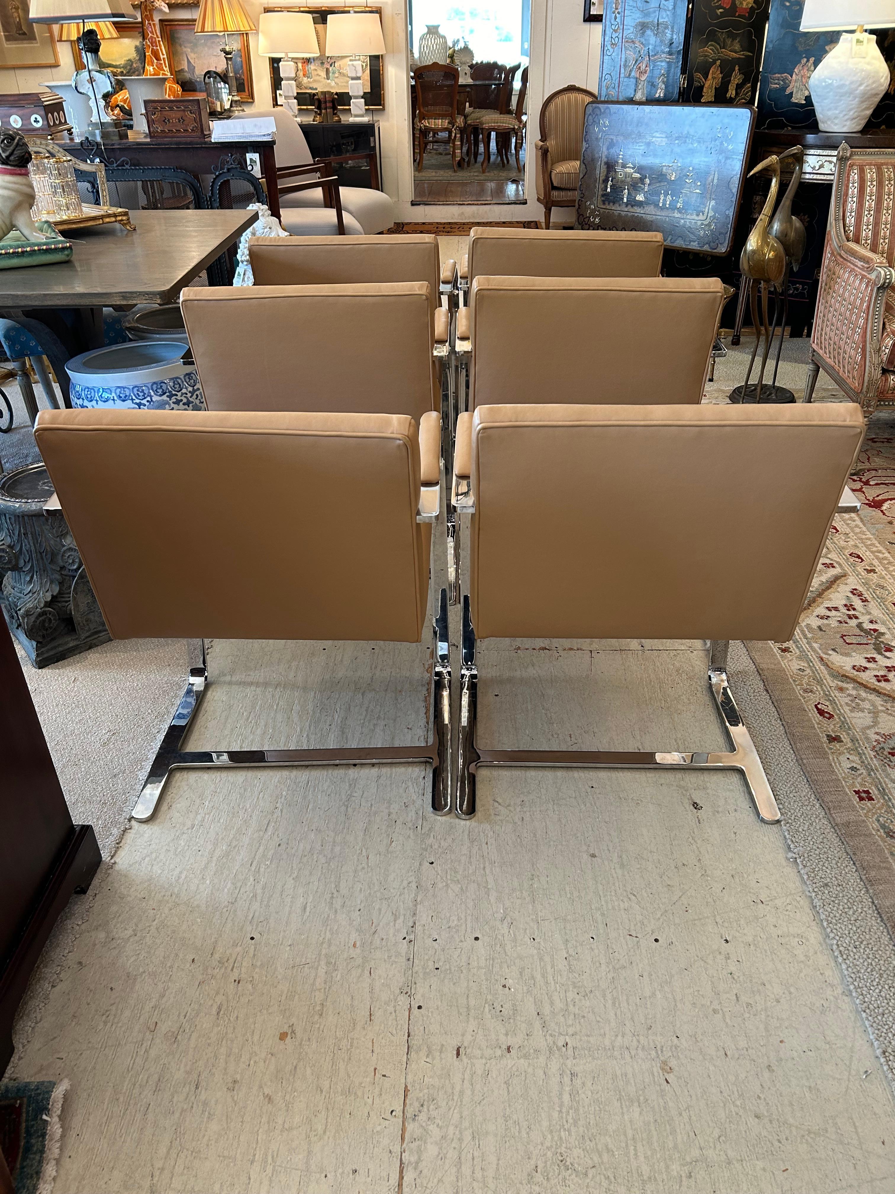 Set of 6 BRNO Vintage Stainless Steel and Leather Armchairs In Good Condition In Hopewell, NJ