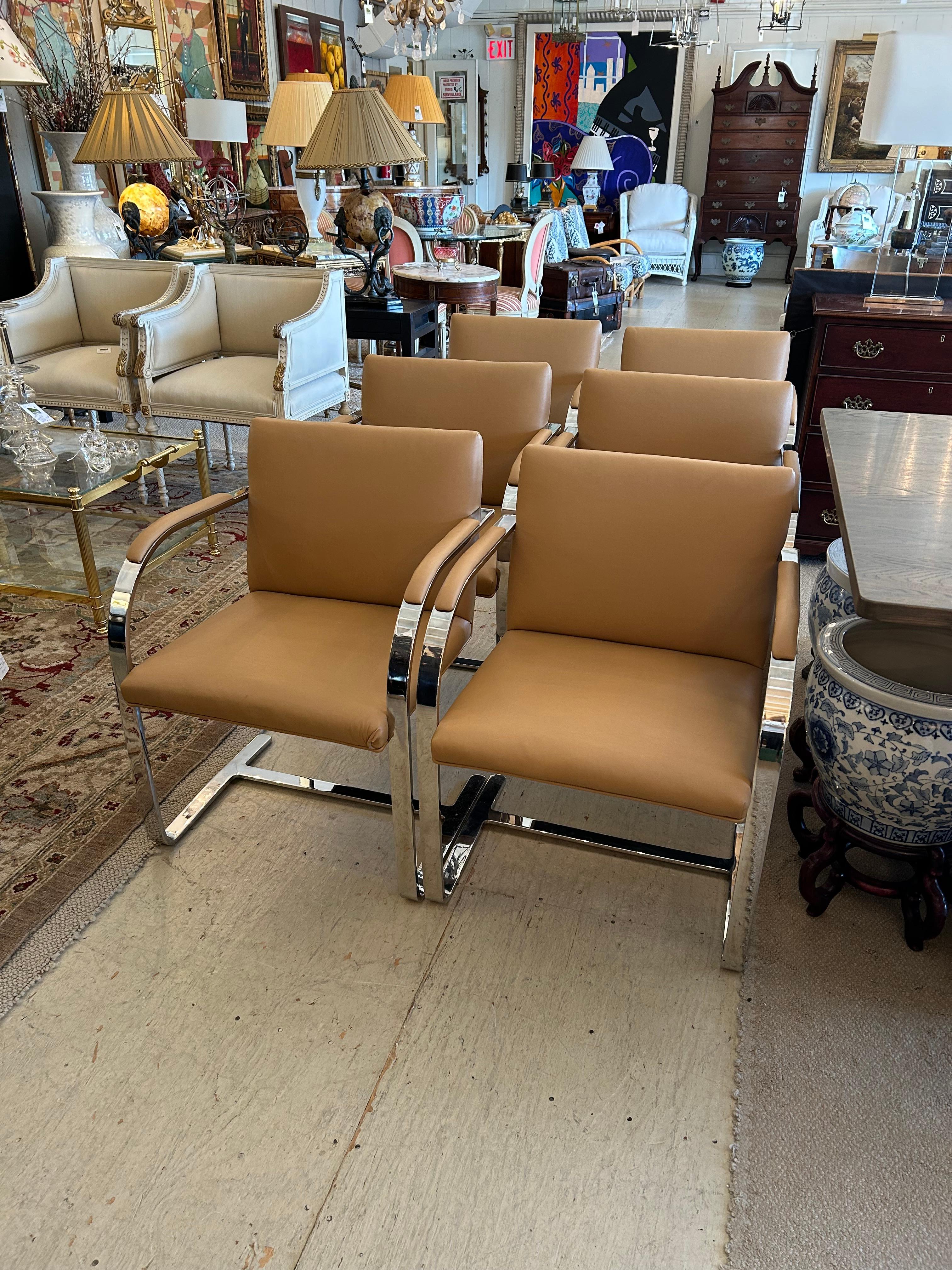 Late 20th Century Set of 6 BRNO Vintage Stainless Steel and Leather Armchairs