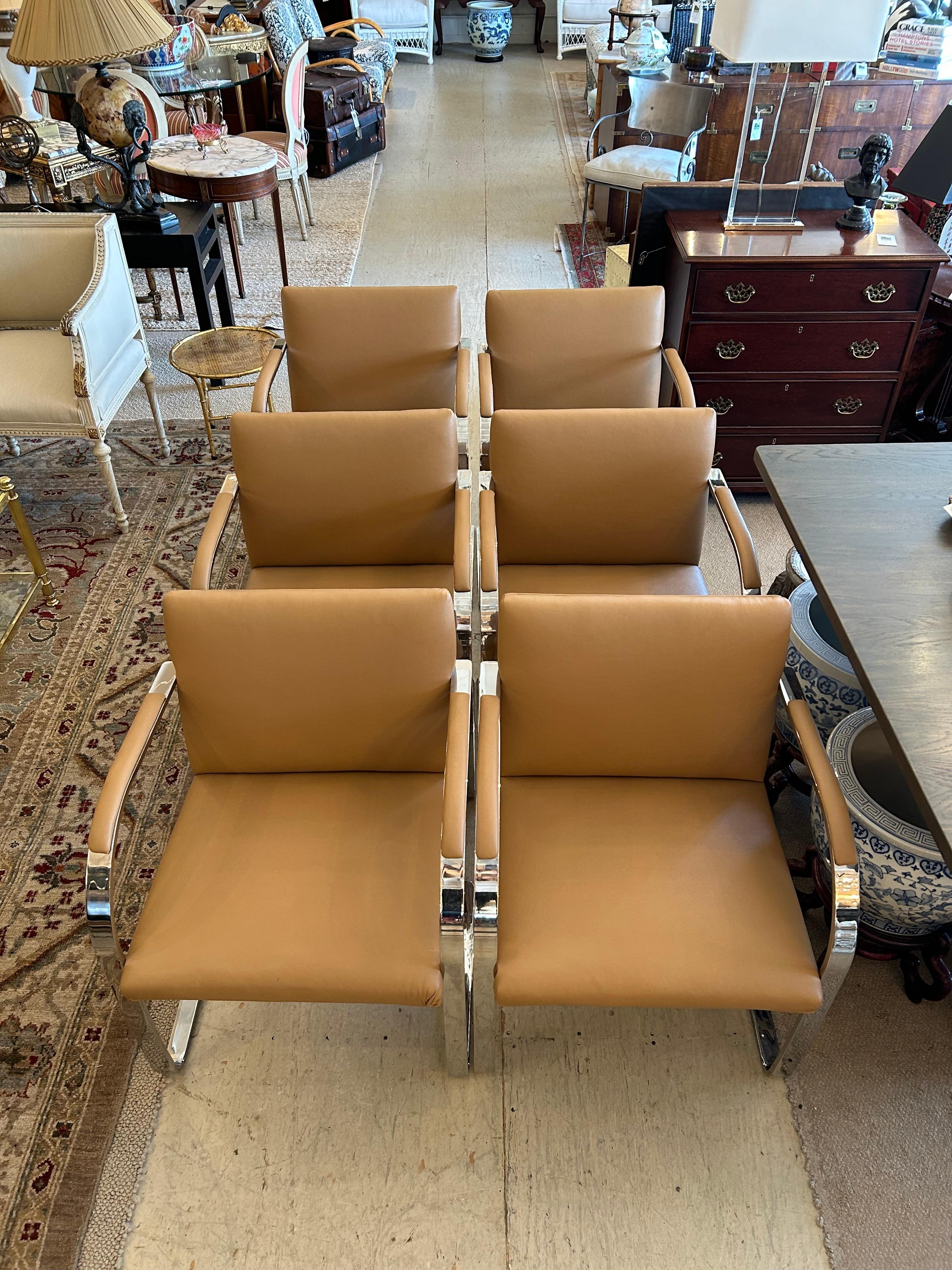 Set of 6 BRNO Vintage Stainless Steel and Leather Armchairs 1