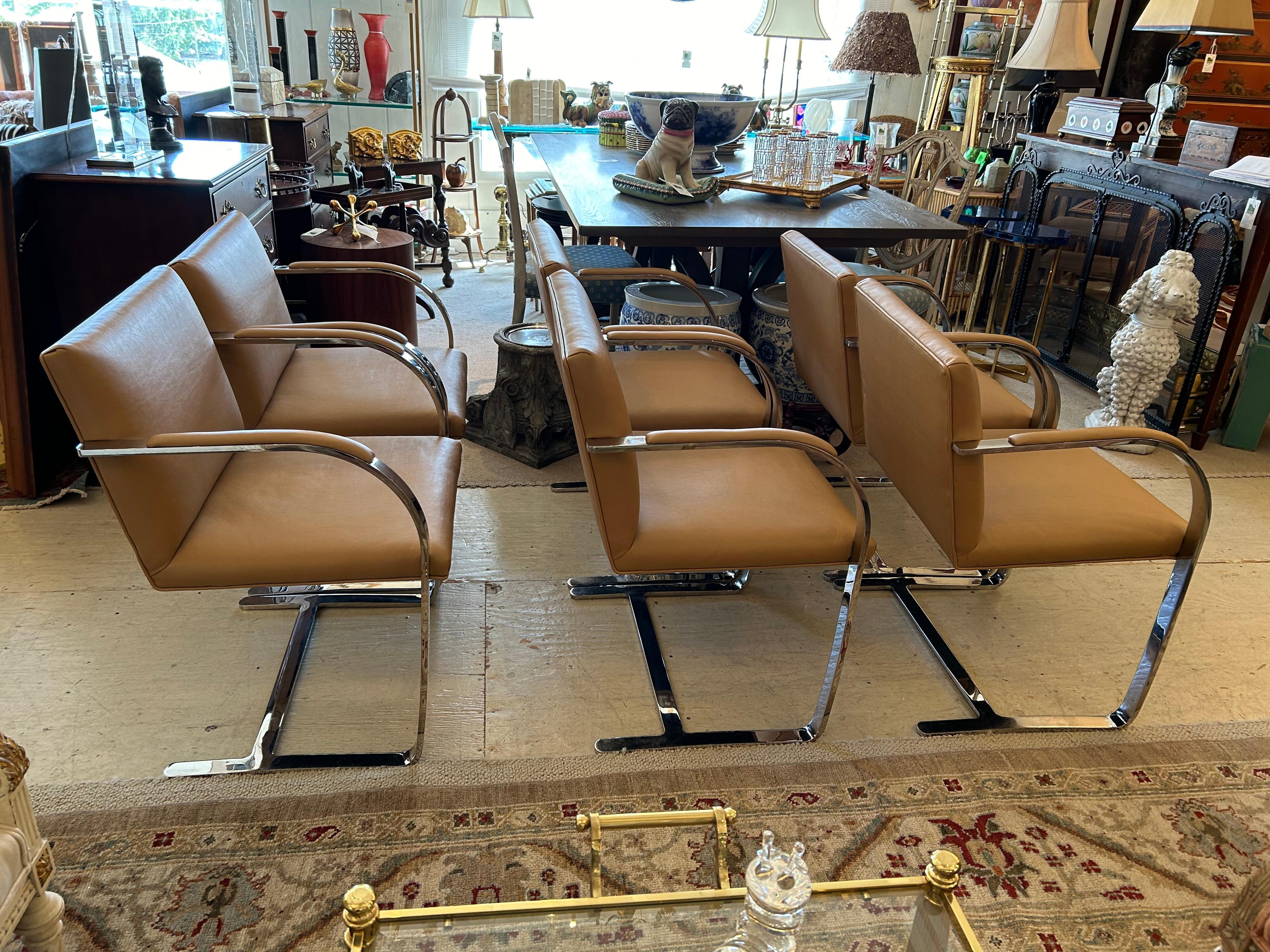 Set of 6 BRNO Vintage Stainless Steel and Leather Armchairs 2