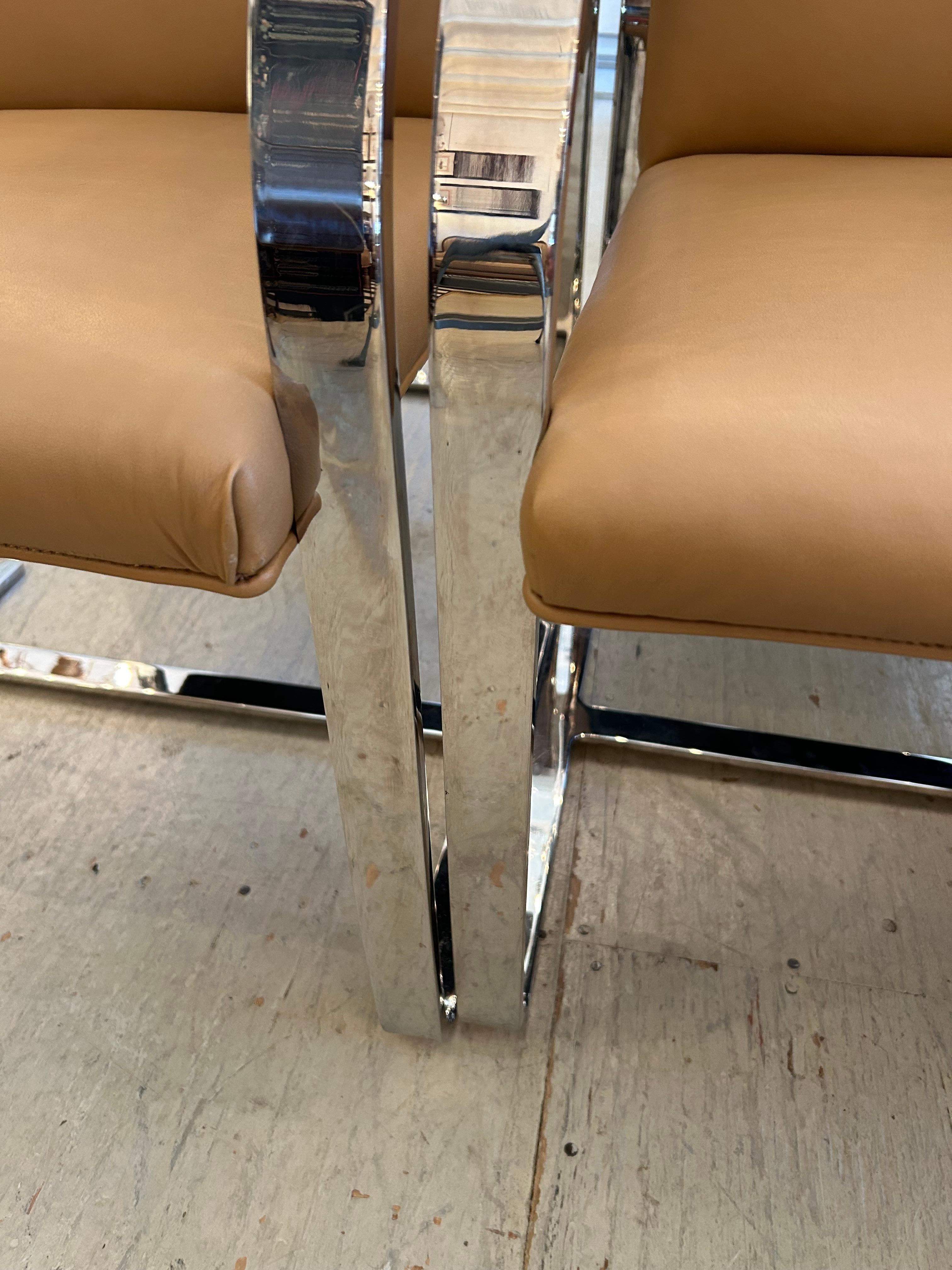 Set of 6 BRNO Vintage Stainless Steel and Leather Armchairs 3