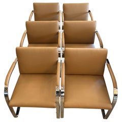 Set of 6 BRNO Vintage Stainless Steel and Leather Armchairs