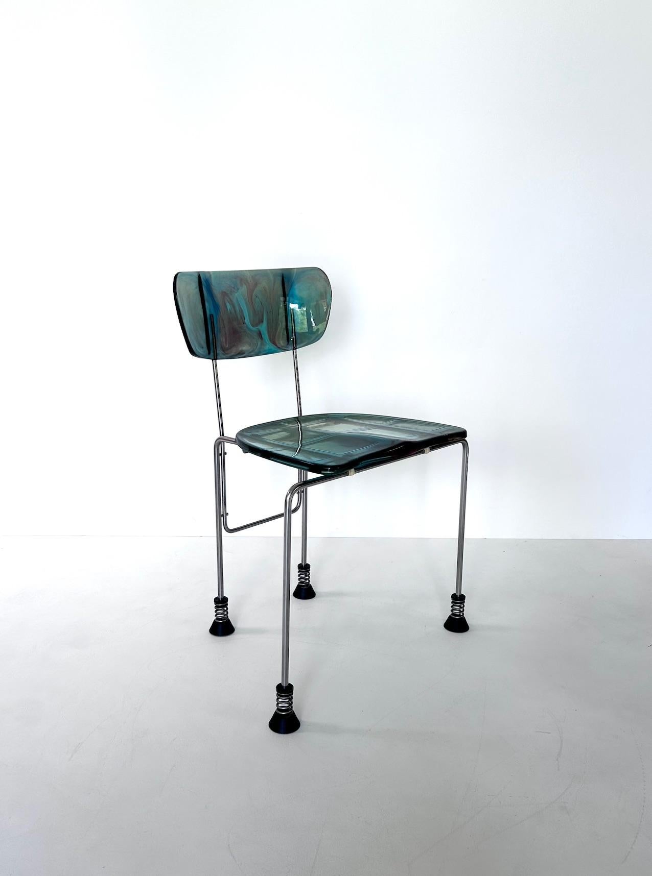 Metal Set of 6 Broadway chairs, Gaetano Pesce, Bernini, 1993 For Sale