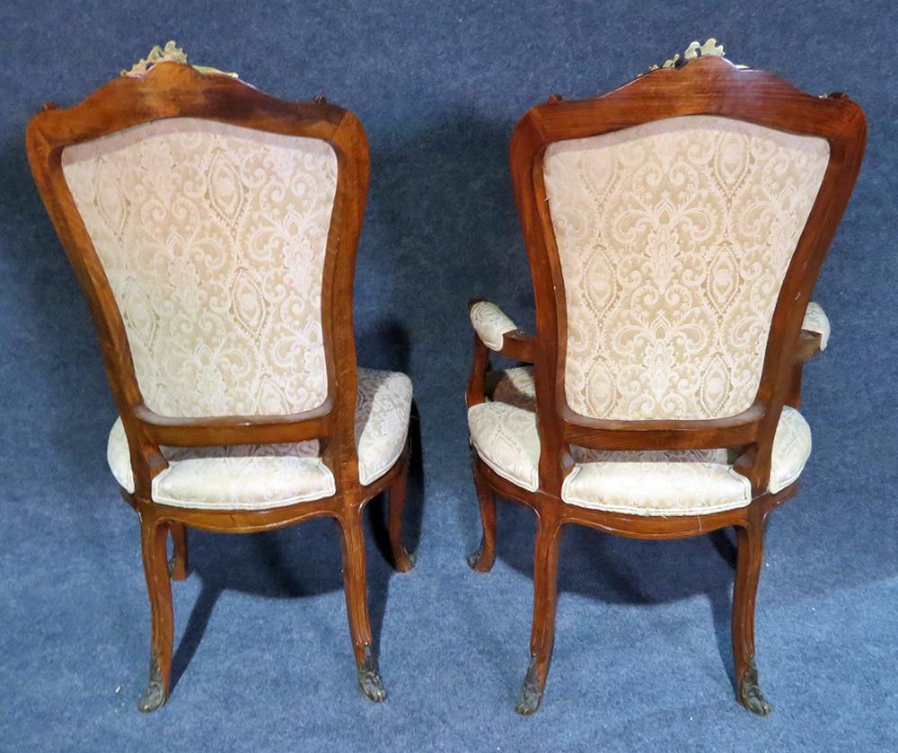 19th Century Set of 6 Bronze Mounted Francois Linke Style Walnut Dining Chairs
