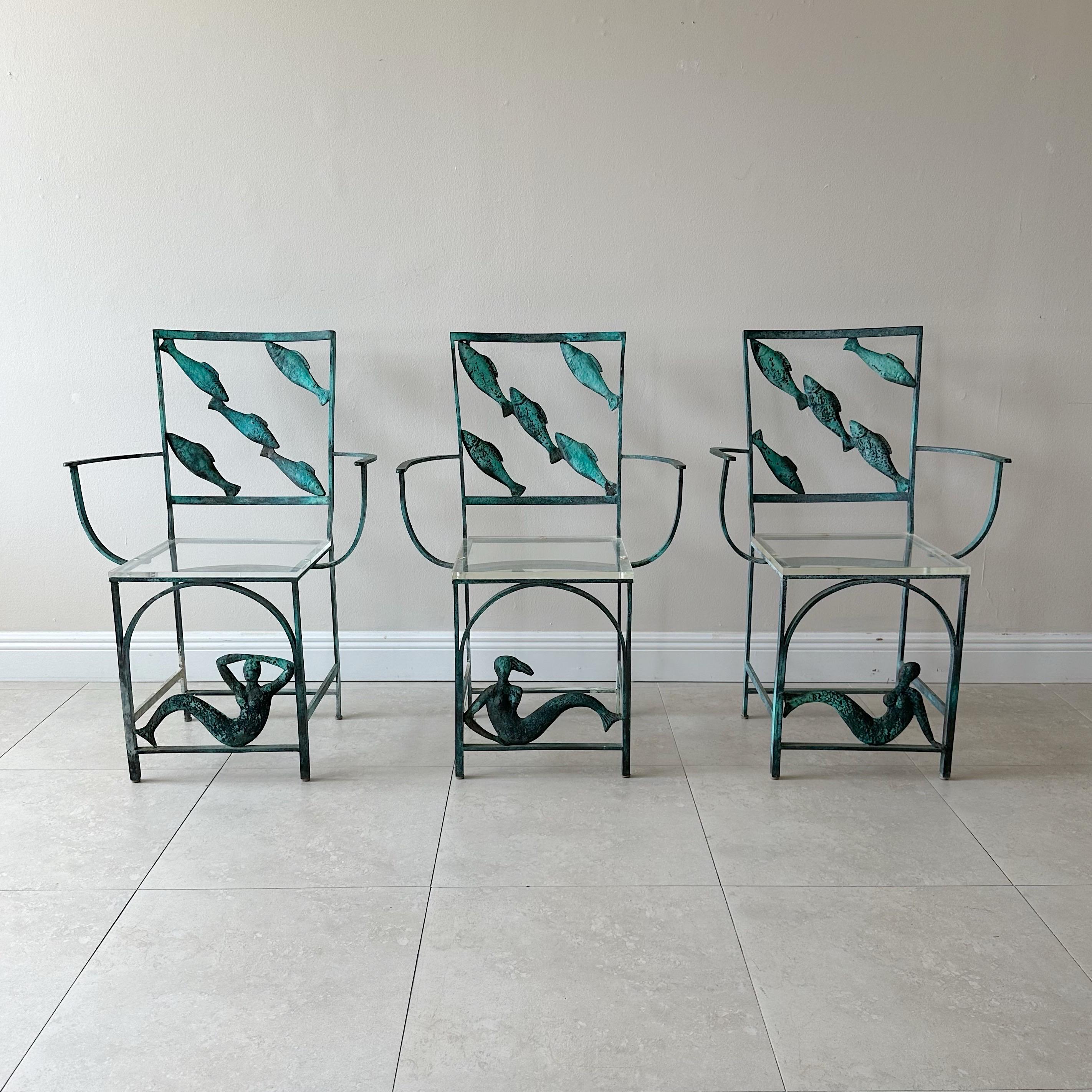Set of 6 Bronze Post War French Modern Jacques Dufresne (1922-2014) Chairs In Good Condition In West Palm Beach, FL