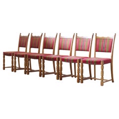 set of 6 Brualist Danish Modern Oak Dining Chairs style of Henning Kjærnulf