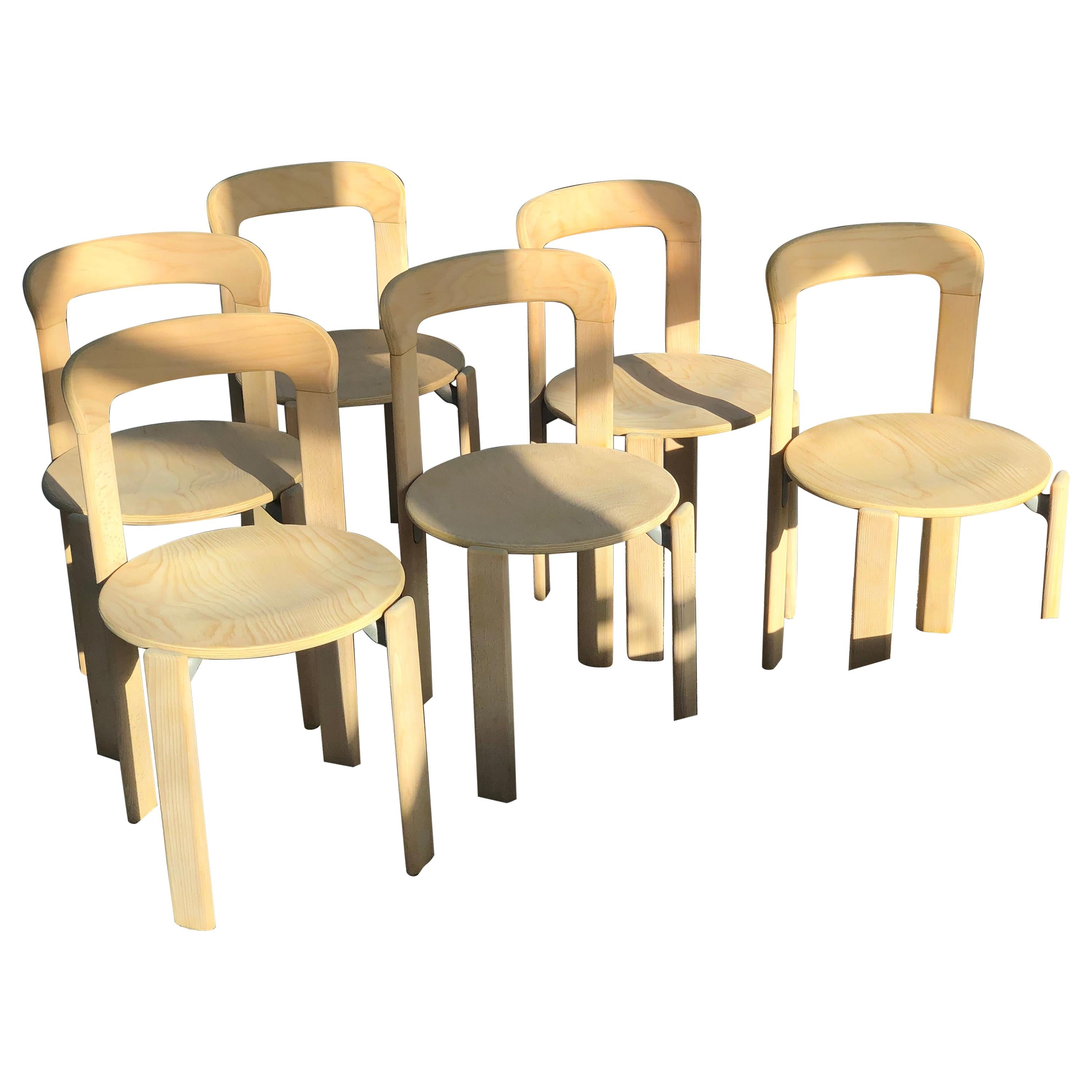 Set of 6 Bruno Rey Dietiker Mobilier International Natural Chairs, 1970 For Sale