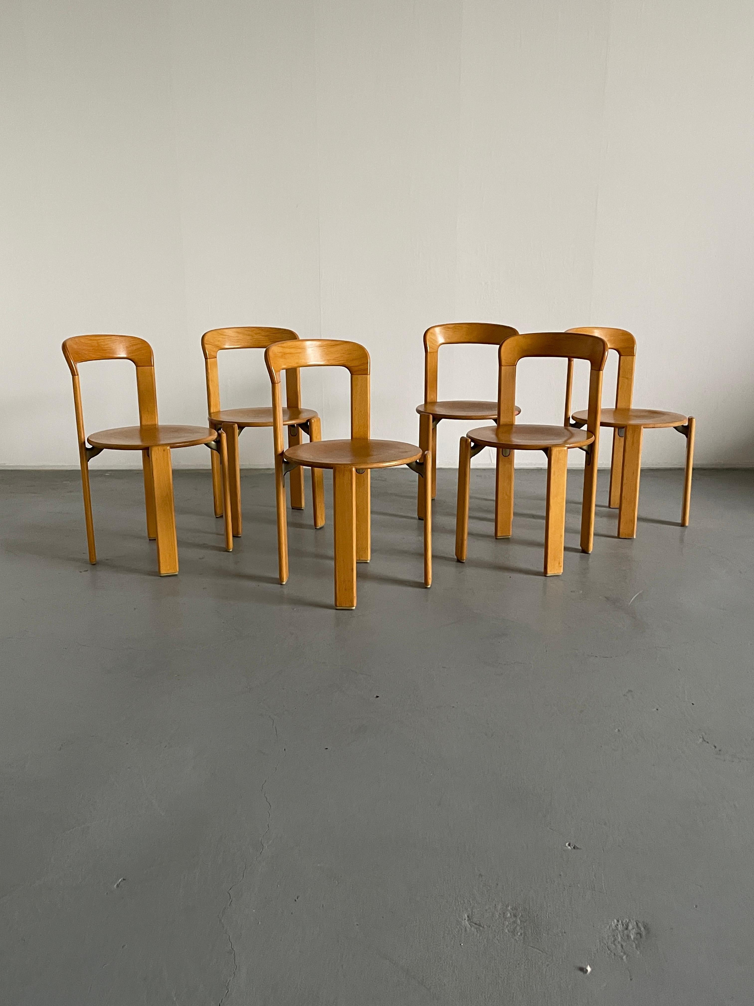 German Set of 6 Bruno Rey Stackable Mid-Century Modern Dining Chairs, Kusch & Co, 1990s
