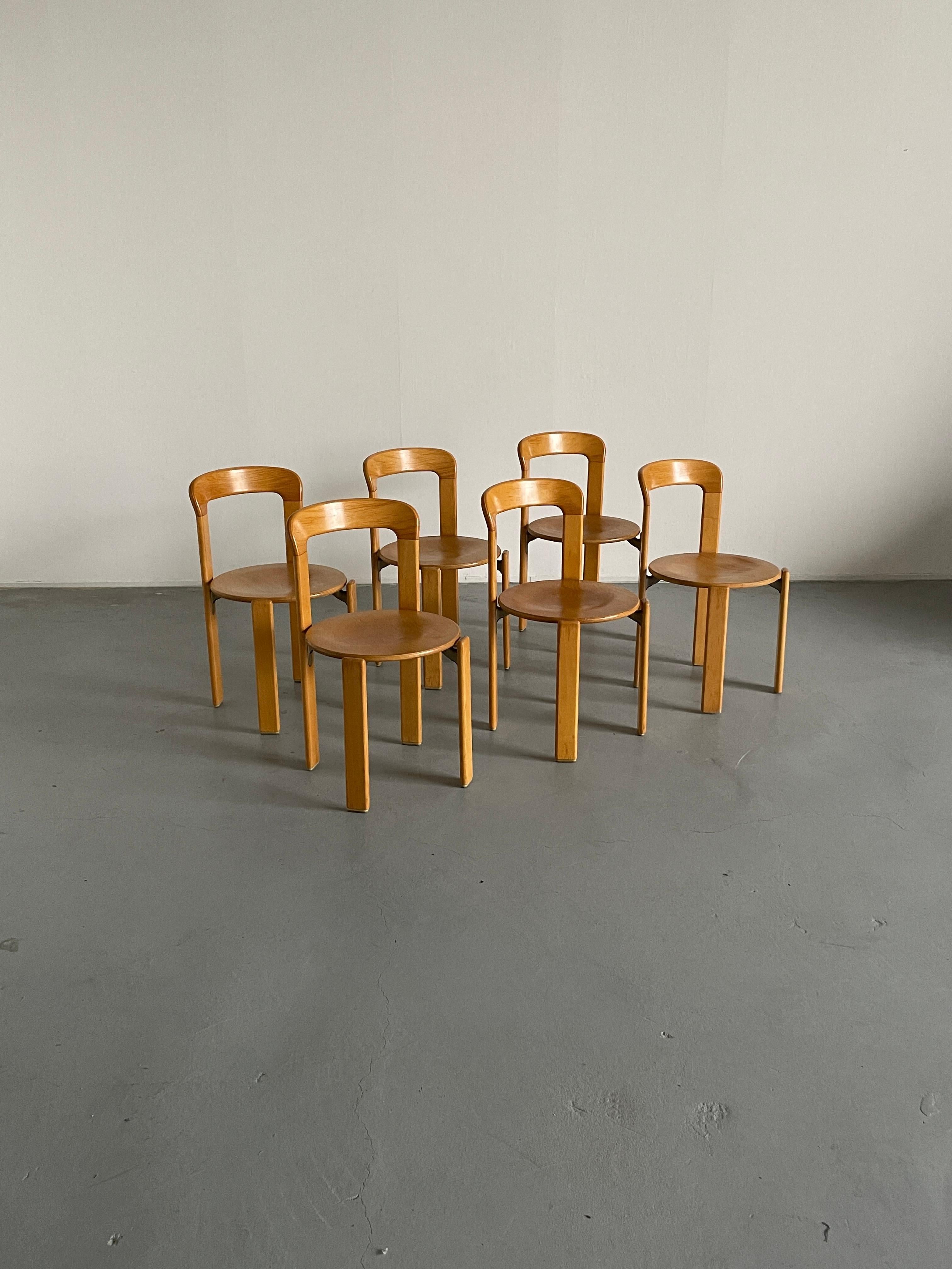 Late 20th Century Set of 6 Bruno Rey Stackable Mid-Century Modern Dining Chairs, Kusch & Co, 1990s