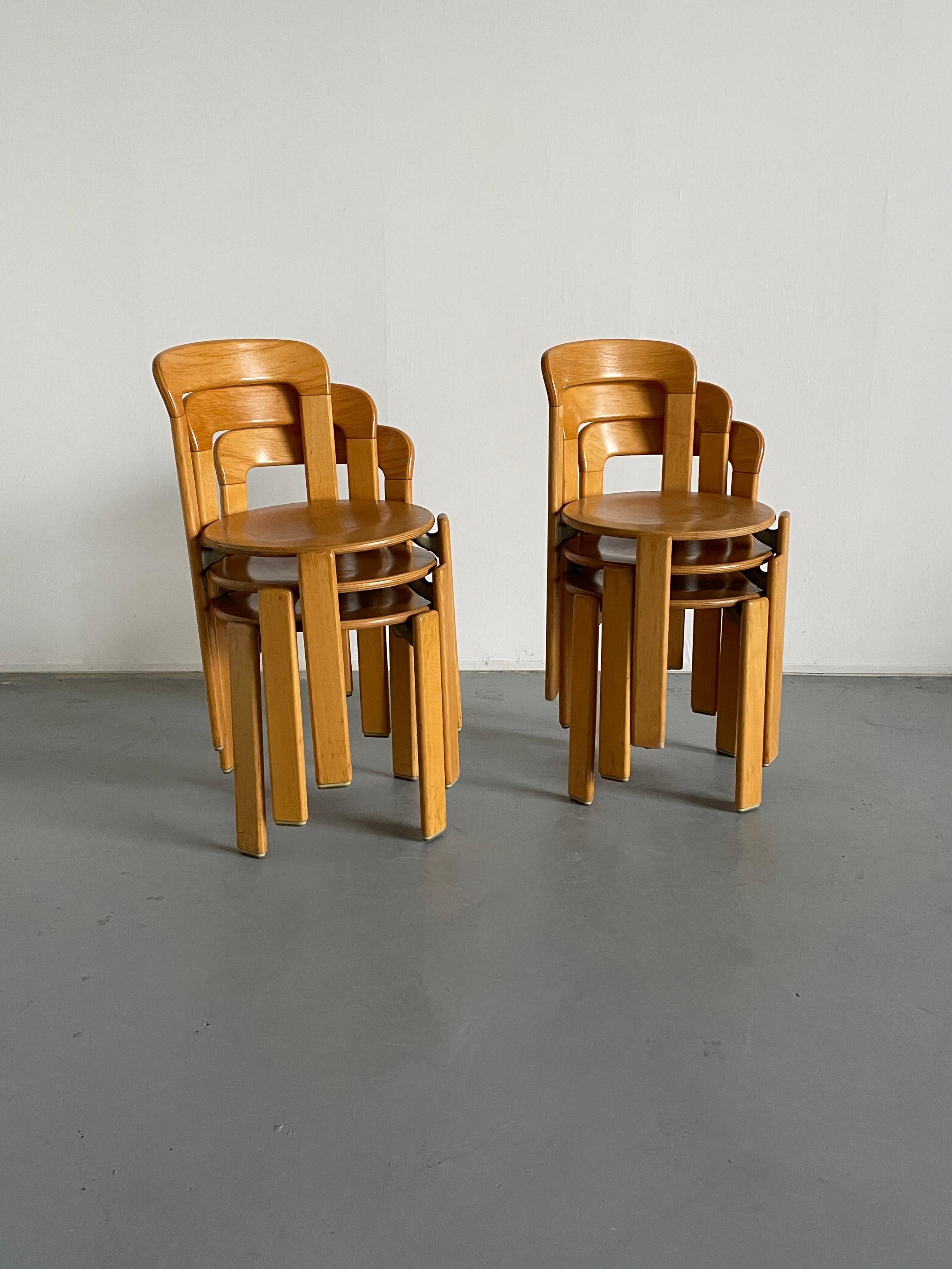 Set of 6 Bruno Rey Stackable Mid-Century Modern Dining Chairs, Kusch & Co, 1990s 1