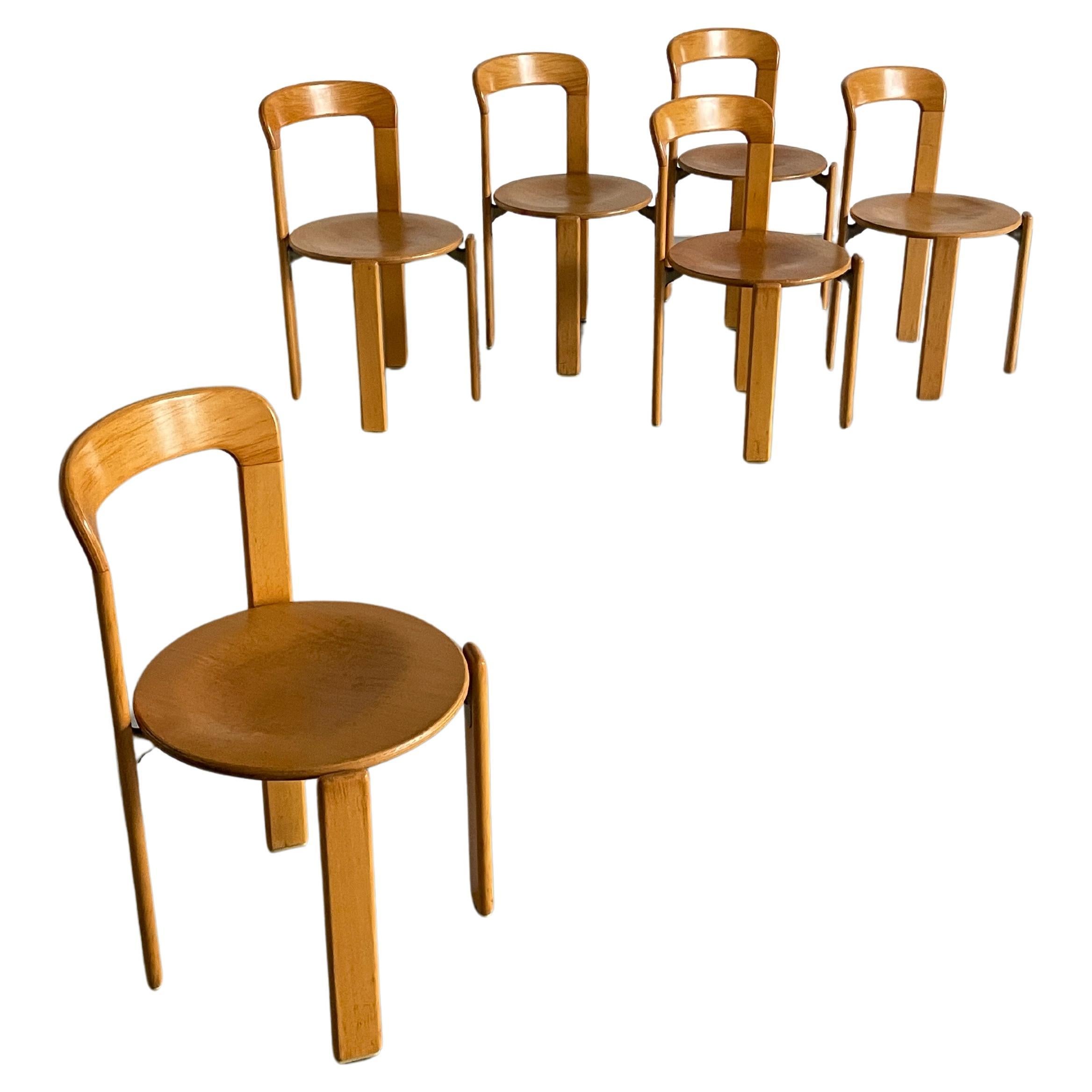 Set of 6 Bruno Rey Stackable Mid-Century Modern Dining Chairs, Kusch & Co, 1990s