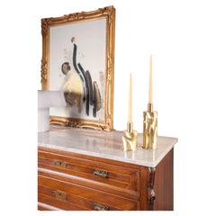 Set of 6 Brushed Brass Sculptural Candlestick Holders, Italy, Contemporary