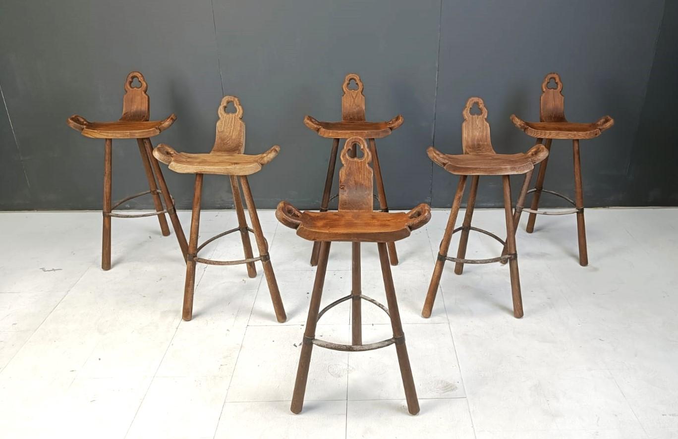 Set of 6 brutalist bar stools, 1960s 3