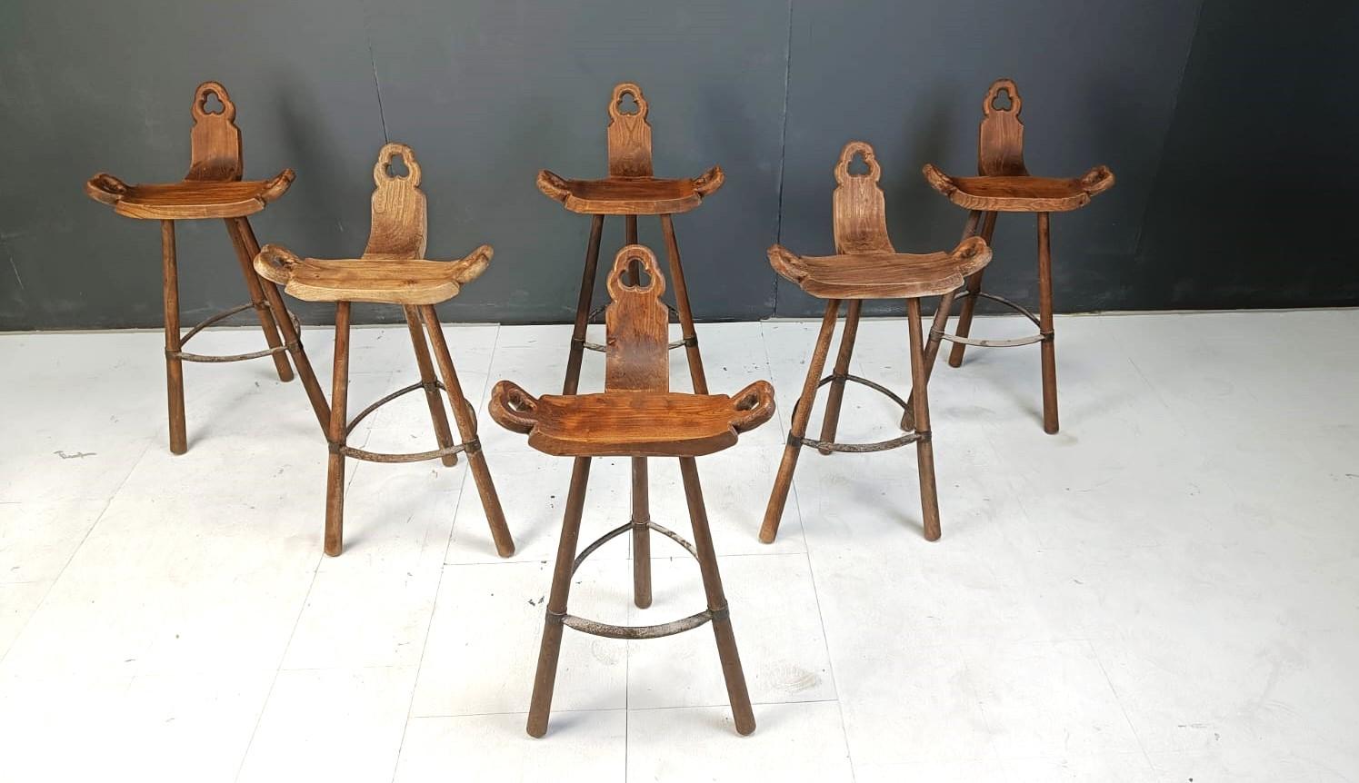 Spanish Set of 6 brutalist bar stools, 1960s