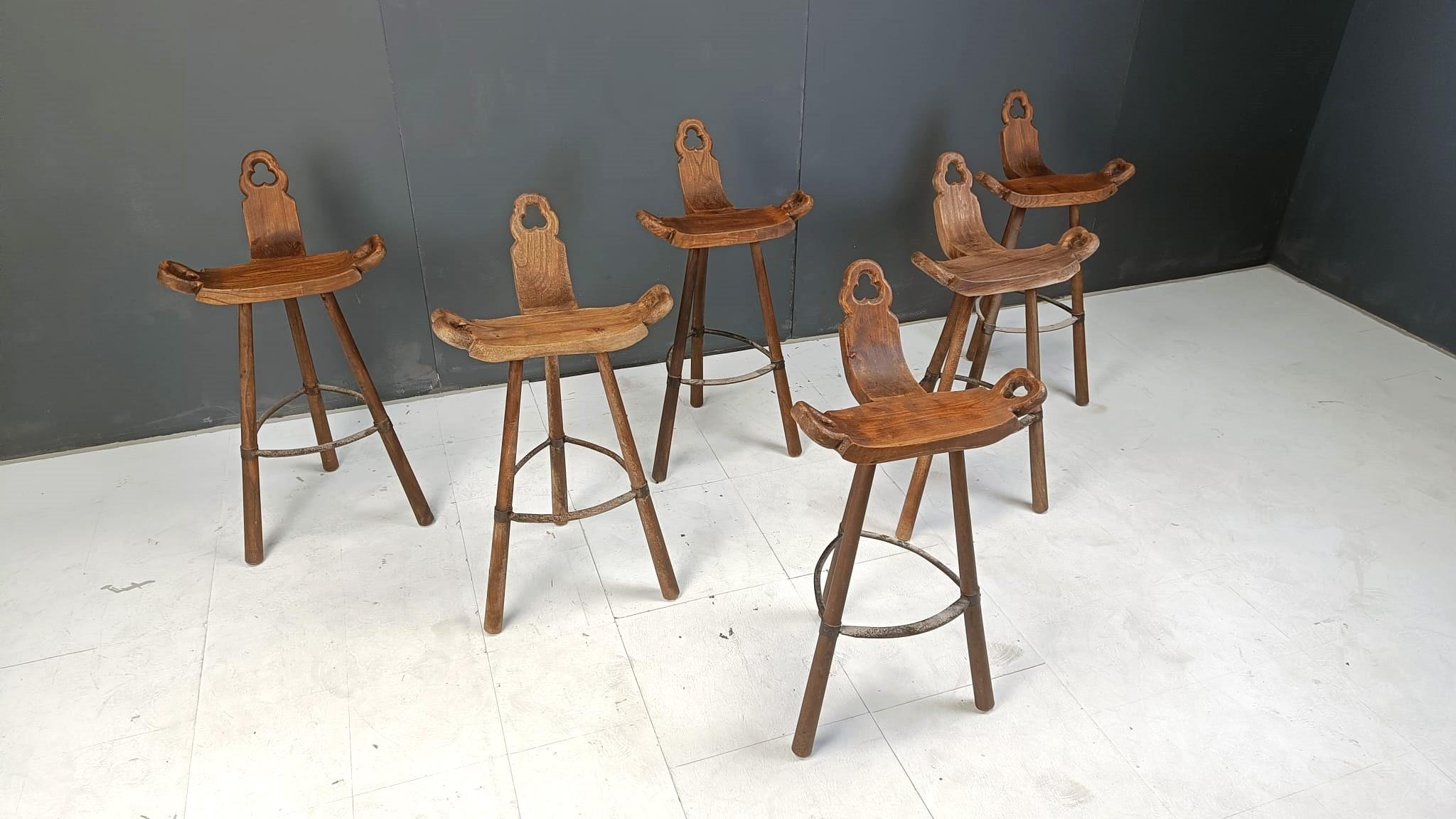 Set of 6 brutalist bar stools, 1960s In Good Condition In Leuven, Vlaams Gewest
