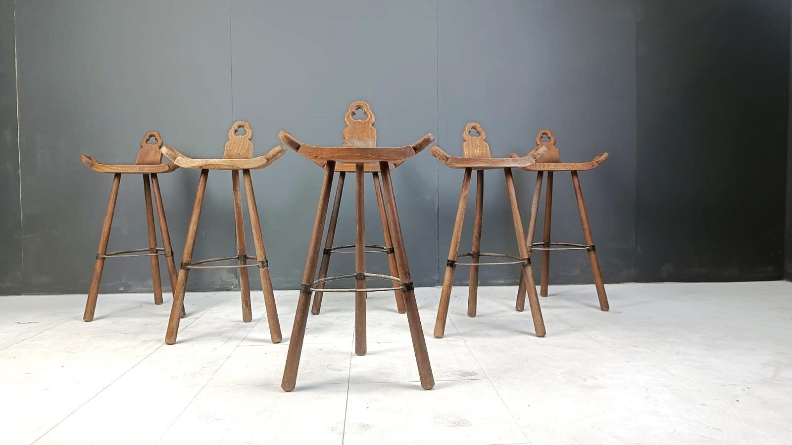 Set of 6 brutalist bar stools, 1960s 1