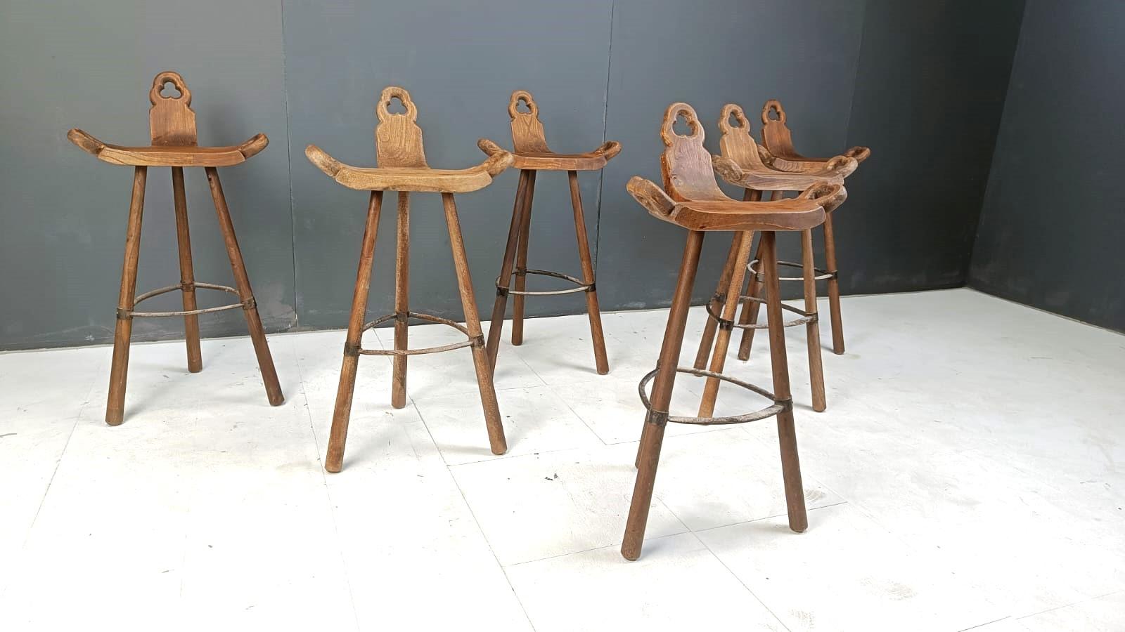 Set of 6 brutalist bar stools, 1960s 2
