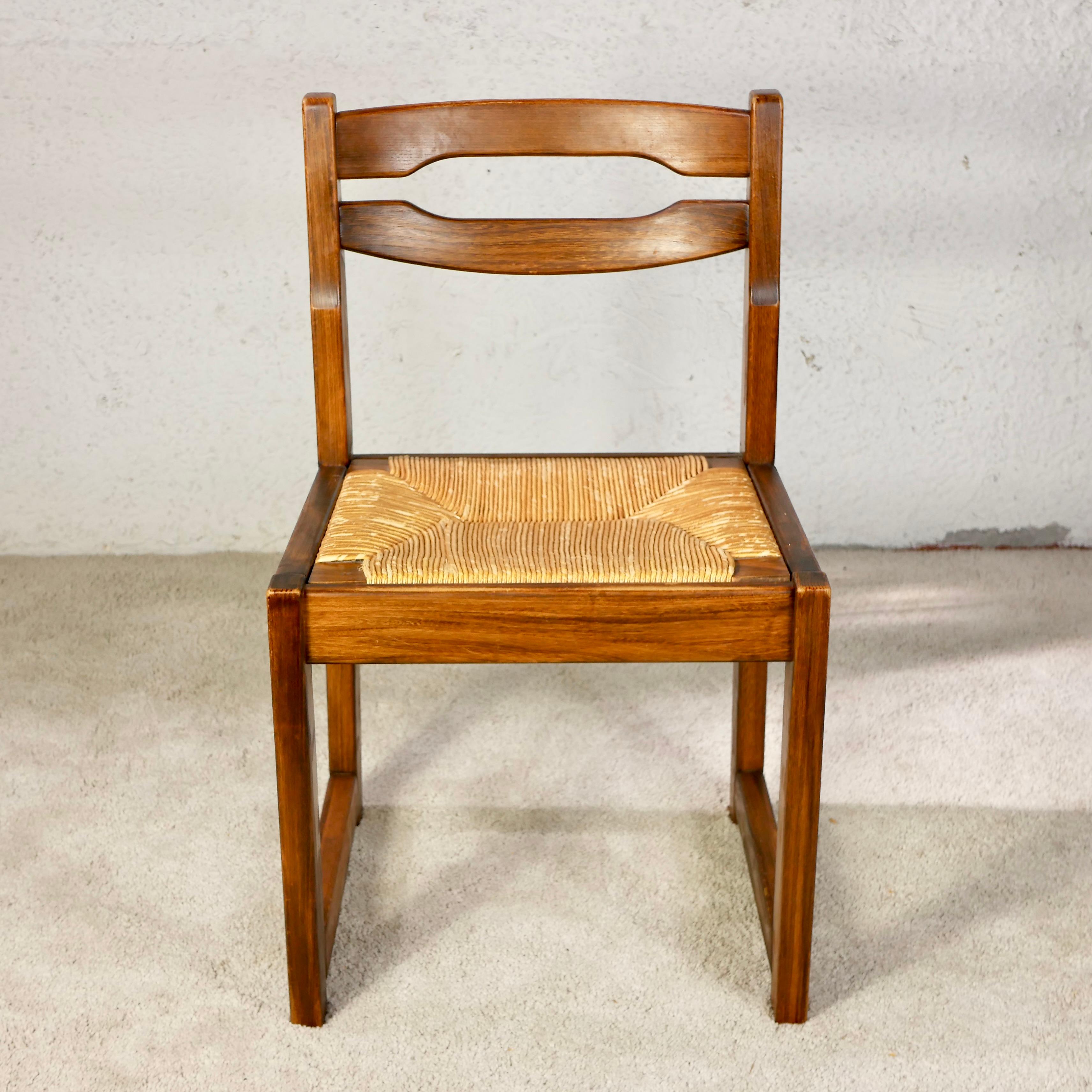 Late 20th Century Set of 6 brutalist chairs in solid elm by Maison Regain, 1970s, France