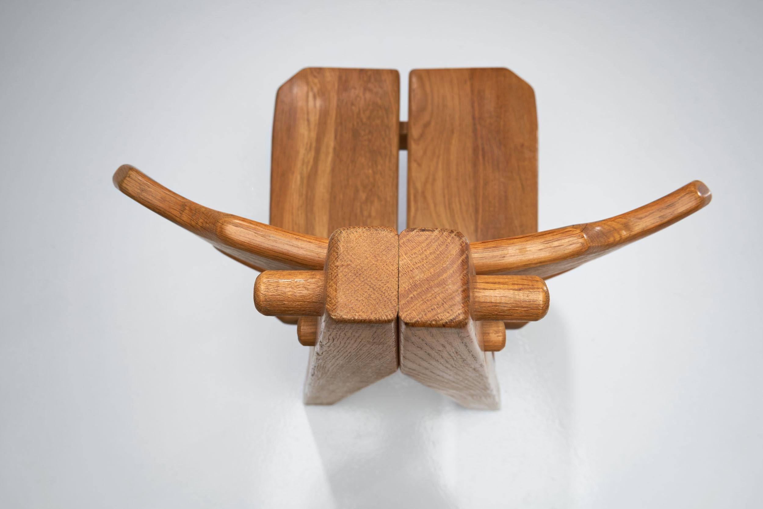 Set of 6 Brutalist Chairs in Solid Oak, Spain 1970s For Sale 7