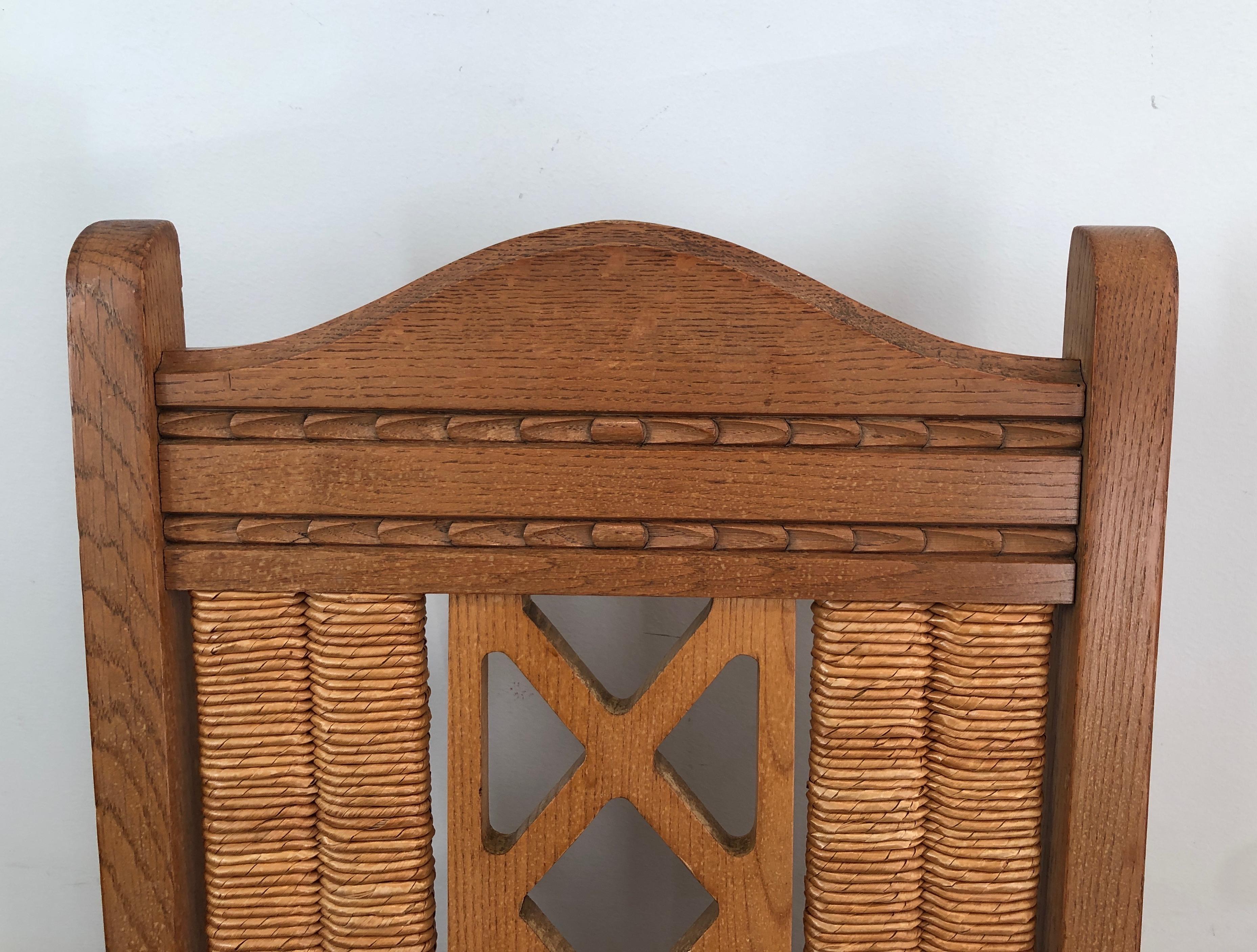 Set of 6 Brutalist Chairs Made of Ash and Straw, French Work, Circa 1950 For Sale 10