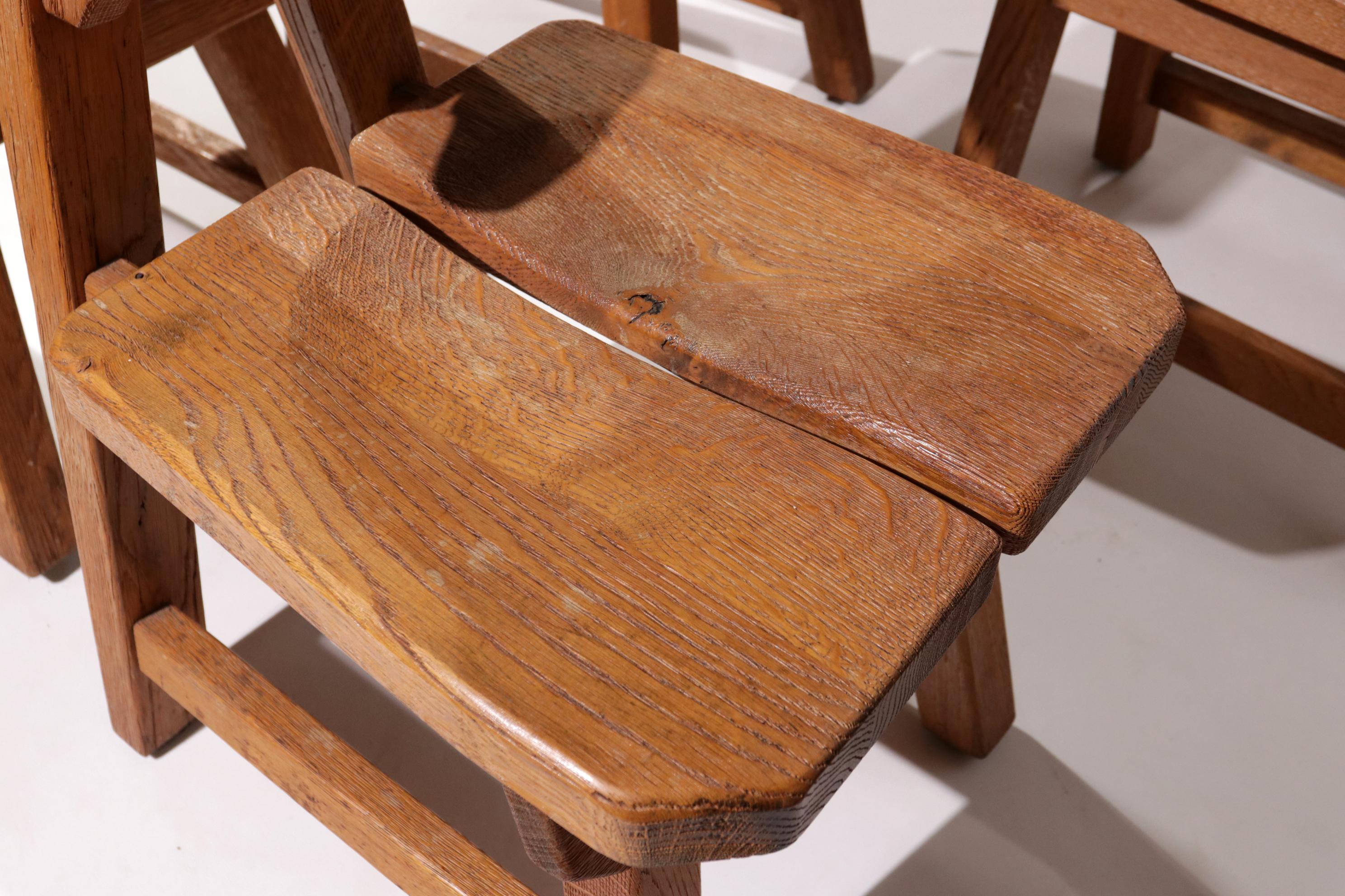 Set of 6 Brutalist Chairs, Solid Oak, Spain, 1970s For Sale 9