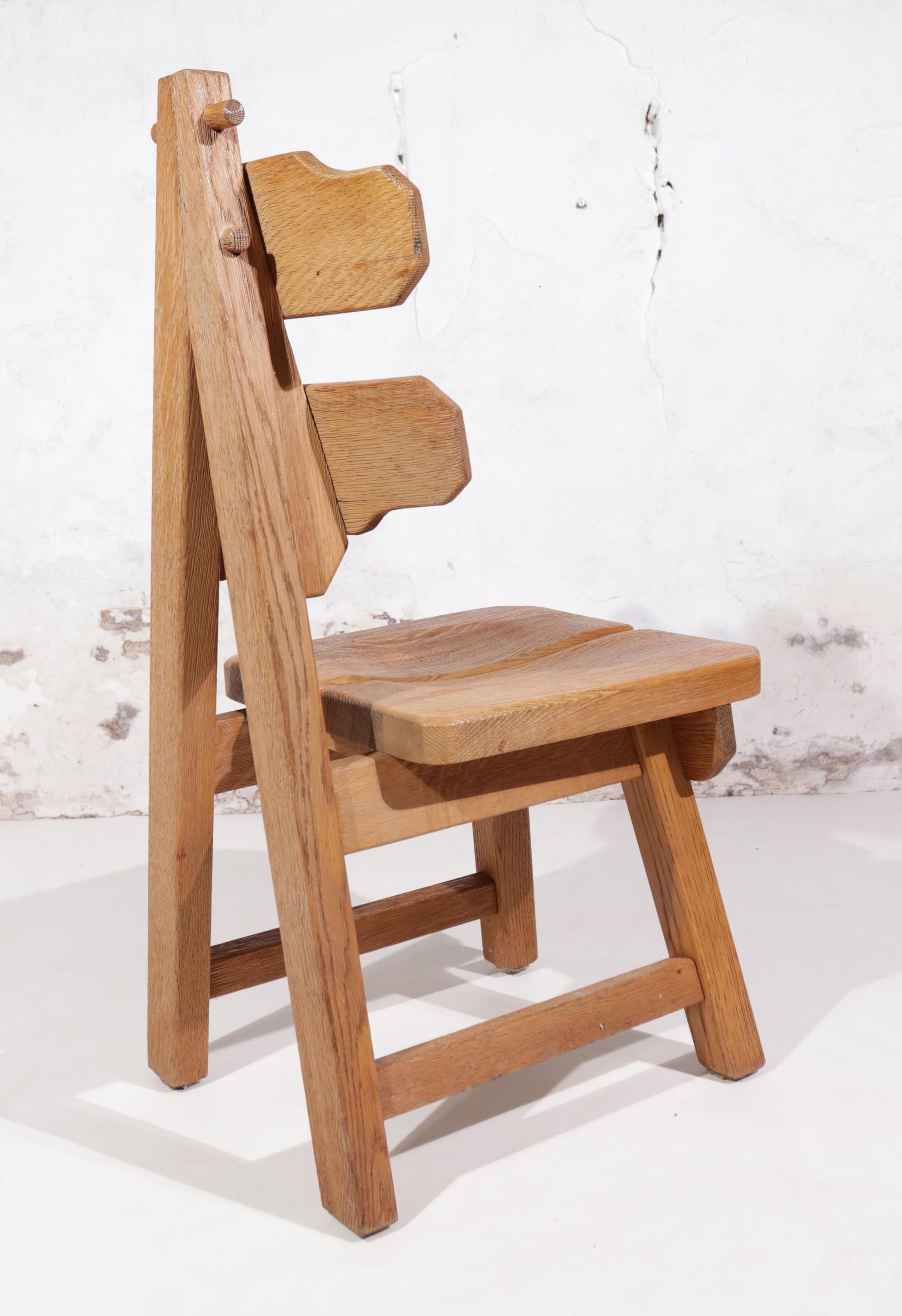 Set of 6 Brutalist Chairs, Solid Oak, Spain, 1970s In Good Condition For Sale In Boven Leeuwen, NL