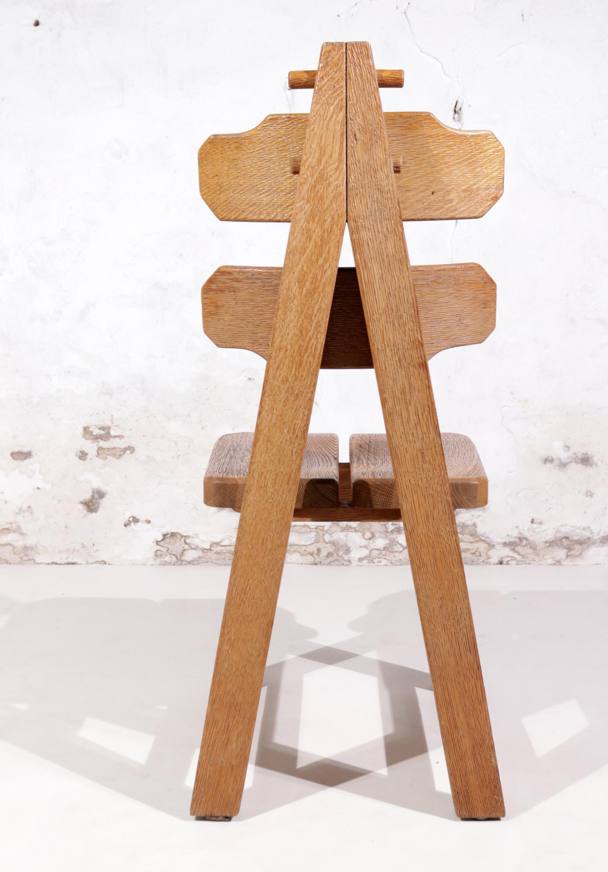 Late 20th Century Set of 6 Brutalist Chairs, Solid Oak, Spain, 1970s For Sale