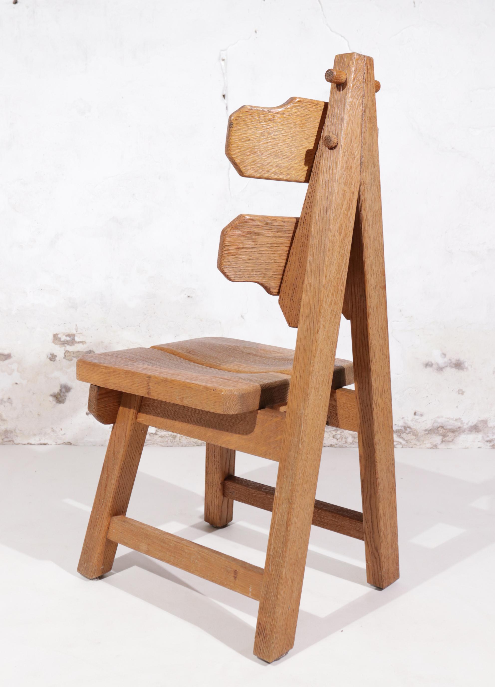 Set of 6 Brutalist Chairs, Solid Oak, Spain, 1970s For Sale 1