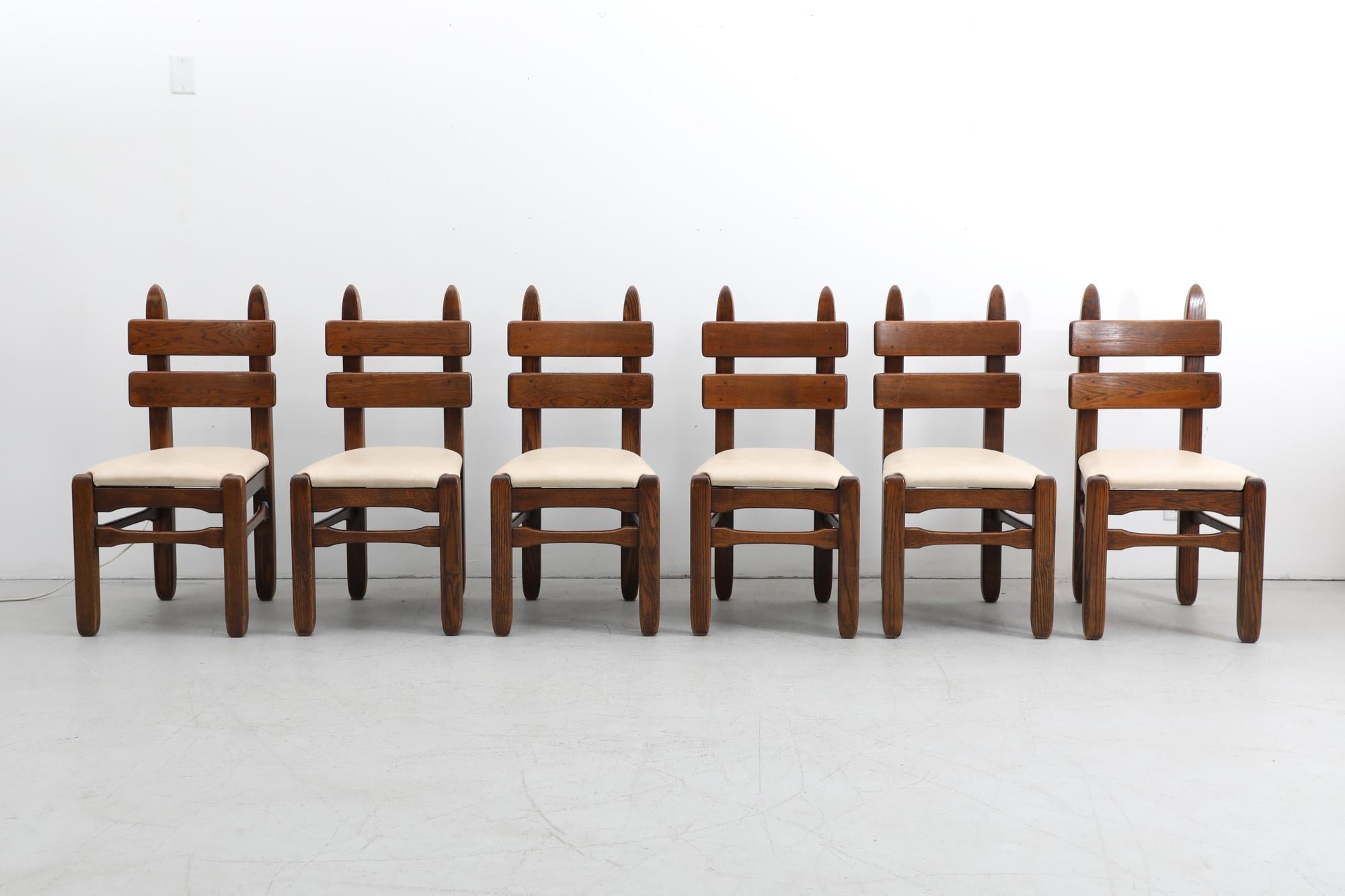 Set of 6 Brutalist De Puydt Dark Oak Dining Chairs 11