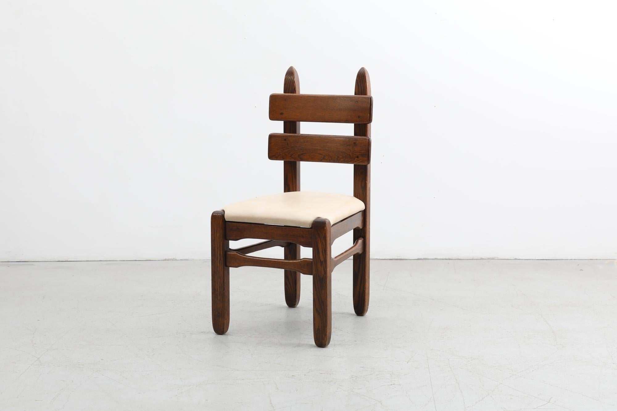 Mid-Century Modern Set of 6 Brutalist De Puydt Dark Oak Dining Chairs