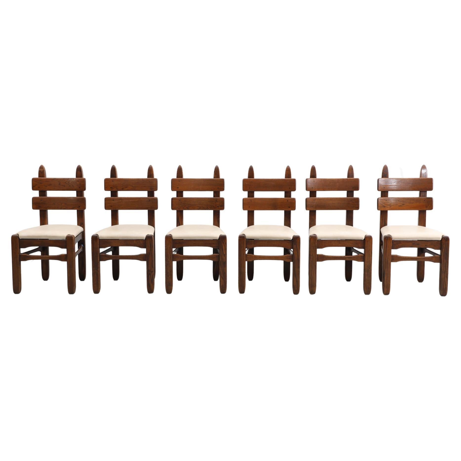 Set of 6 Brutalist De Puydt Dark Oak Dining Chairs