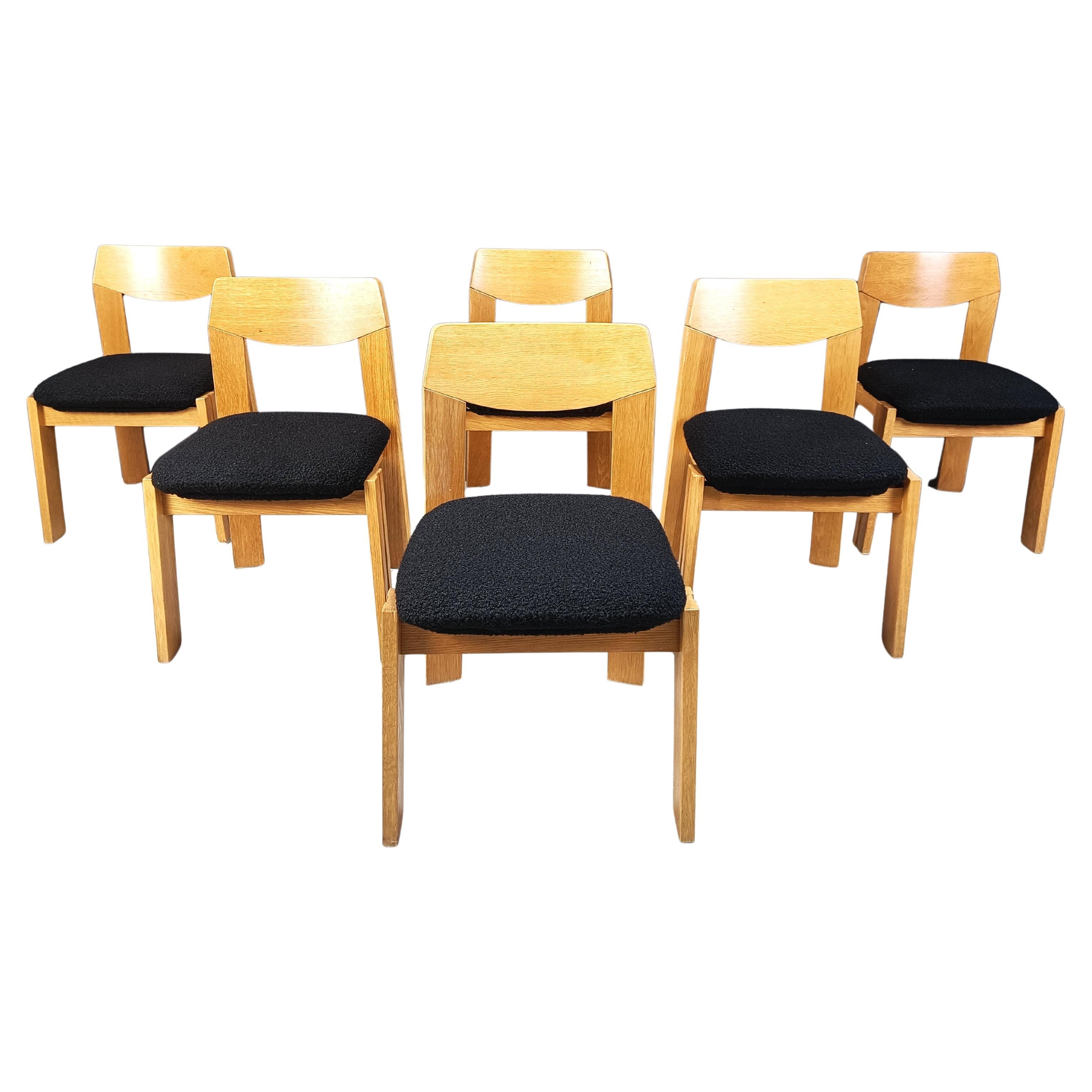Juego de 6 sillas de comedor brutalistas, años 70