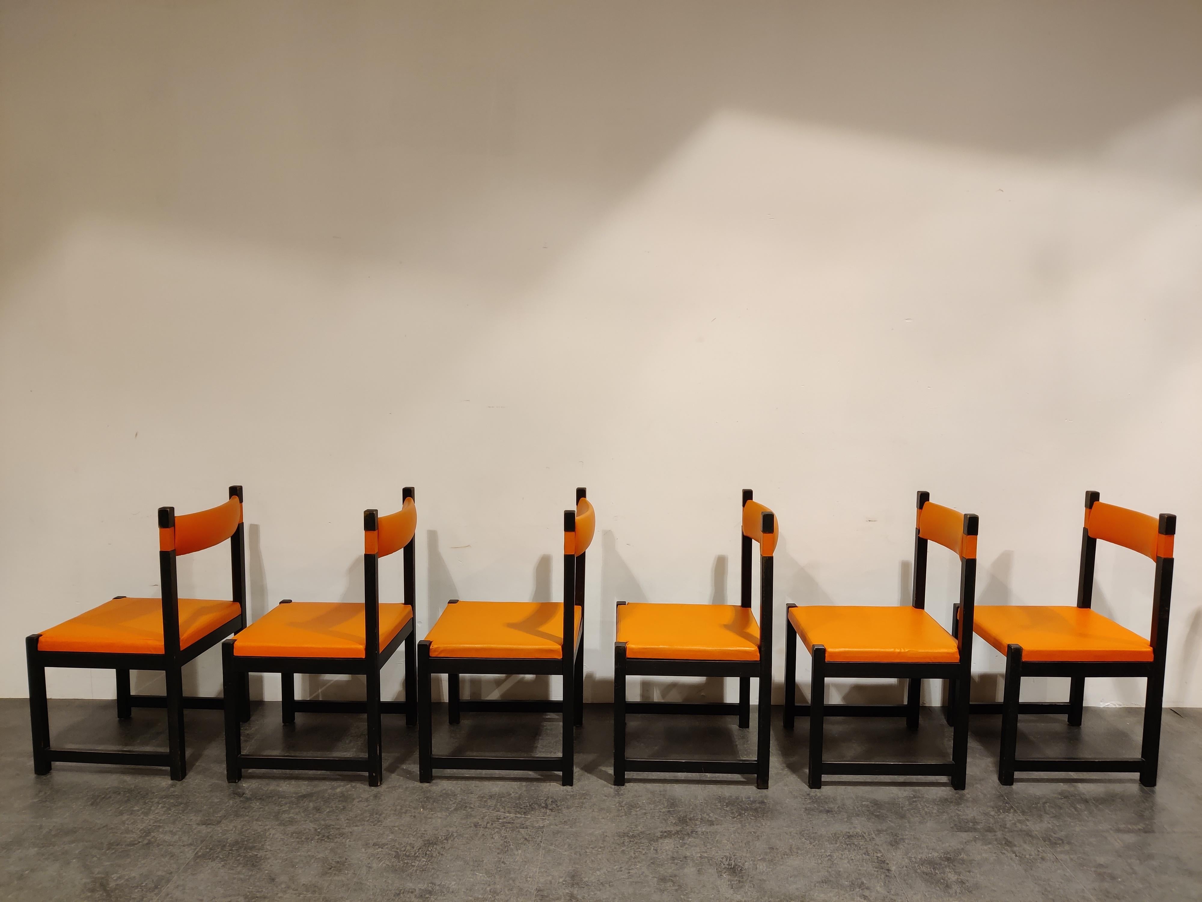 Mid-Century Modern Set of 6 Brutalist Dining Chairs by Emiel Veranneman for Decoene, 1970s