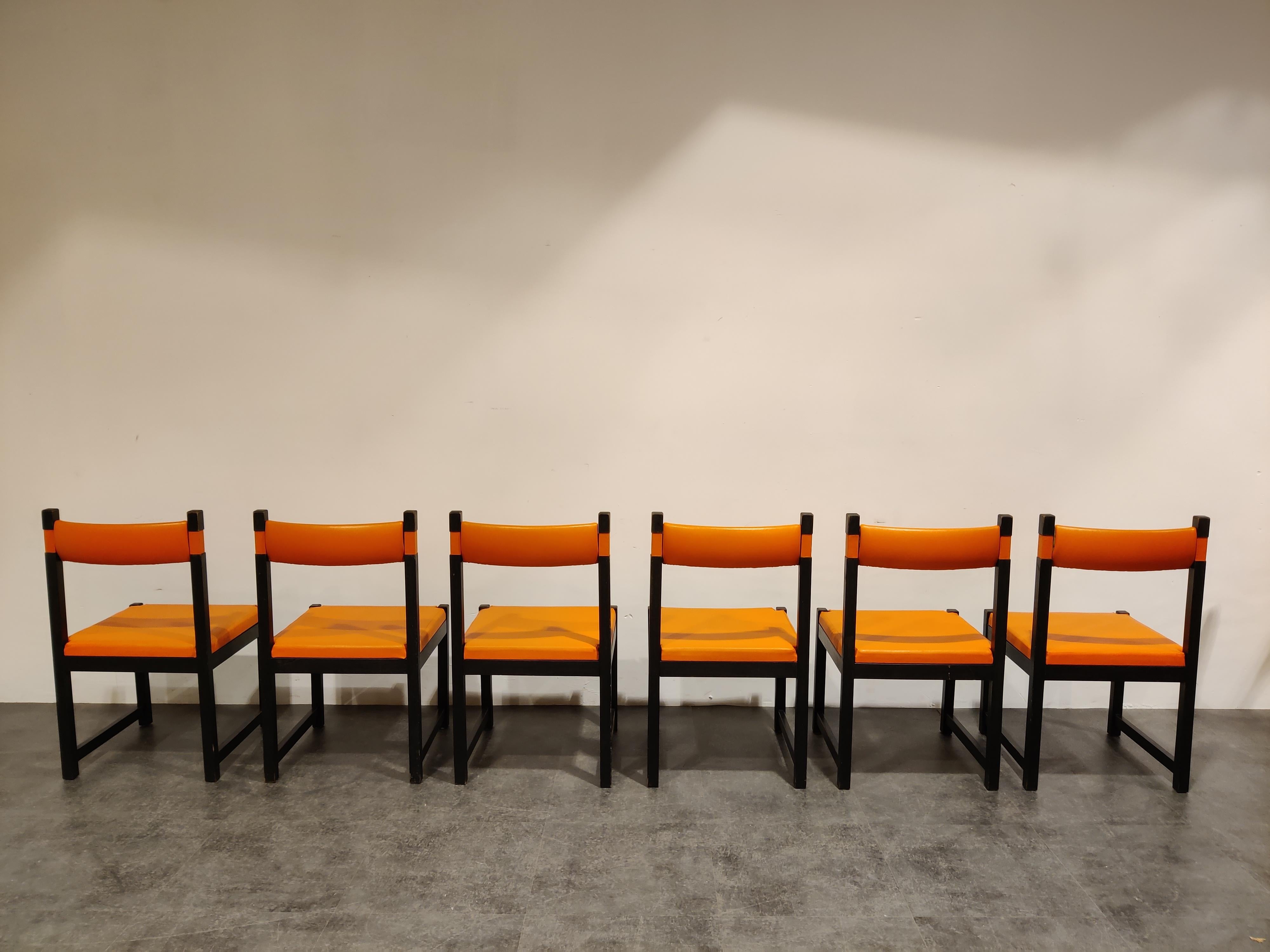 Belgian Set of 6 Brutalist Dining Chairs by Emiel Veranneman for Decoene, 1970s