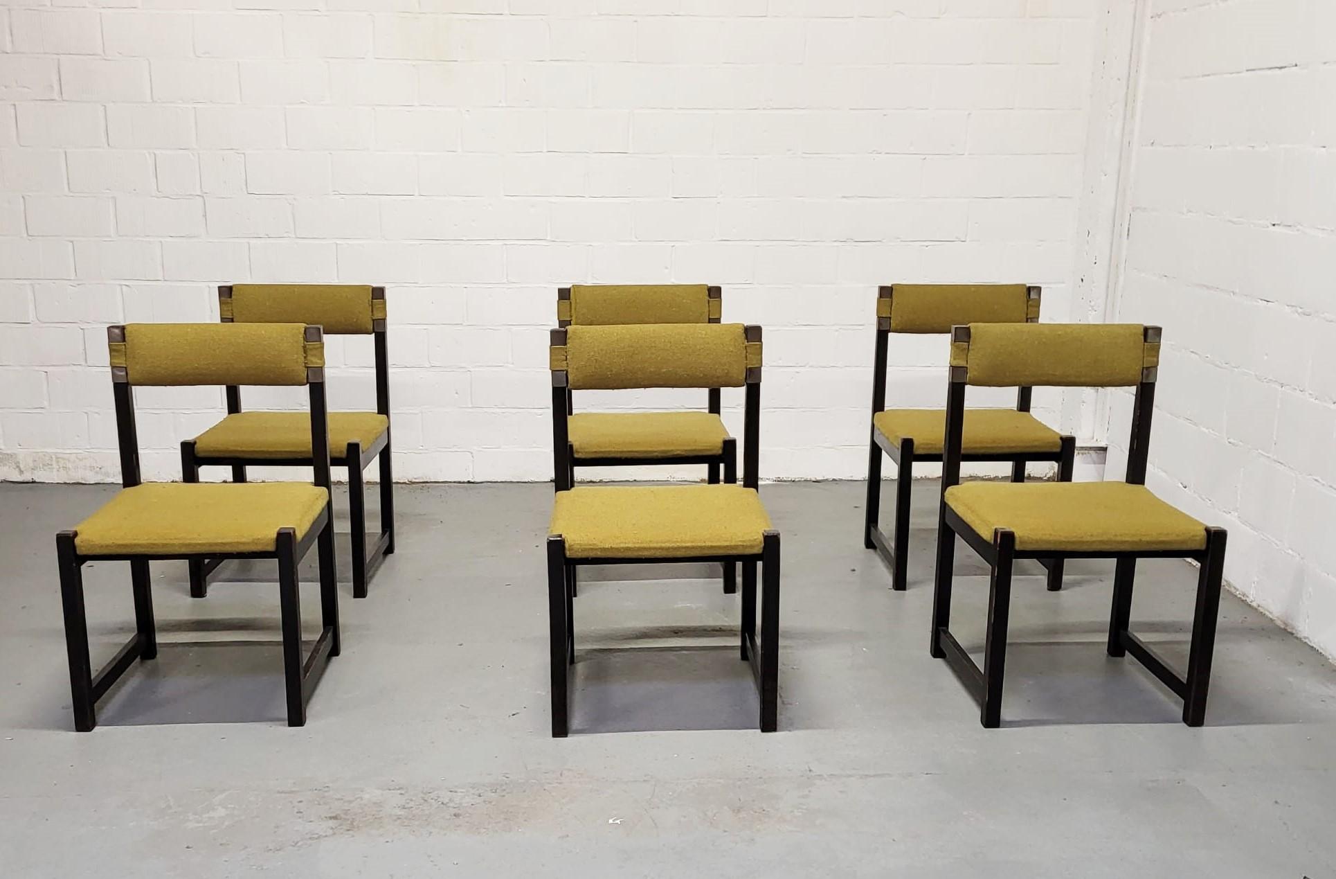 Belgian Set of 6 brutalist dining chairs by Emiel Veranneman for Decoene, 1970s
