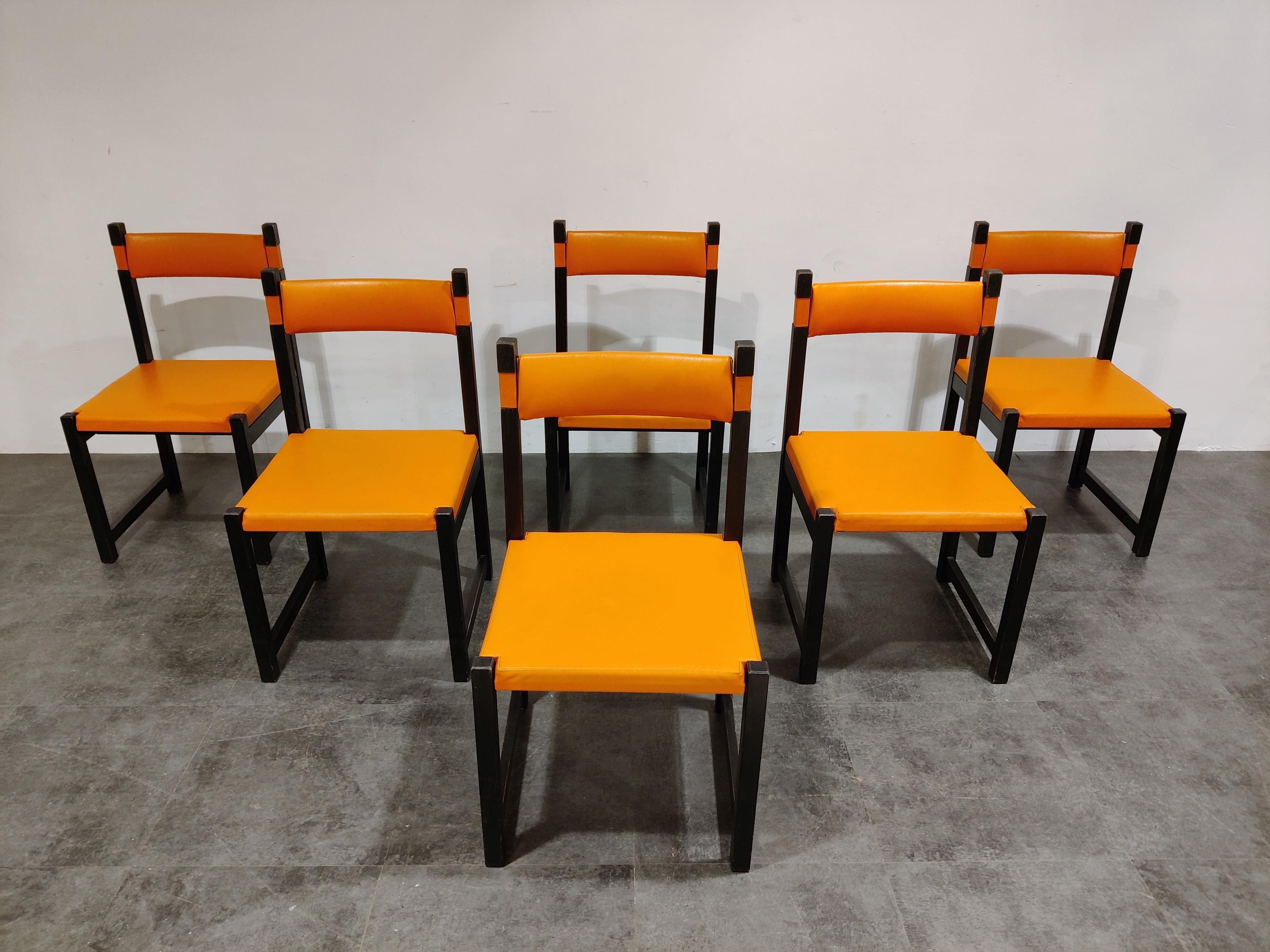 Set of 6 Brutalist Dining Chairs by Emiel Veranneman for Decoene, 1970s In Good Condition In HEVERLEE, BE