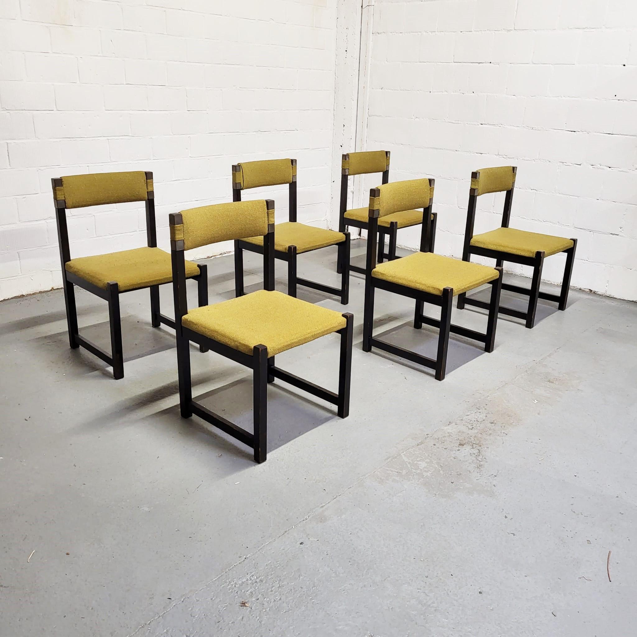 Fabric Set of 6 brutalist dining chairs by Emiel Veranneman for Decoene, 1970s