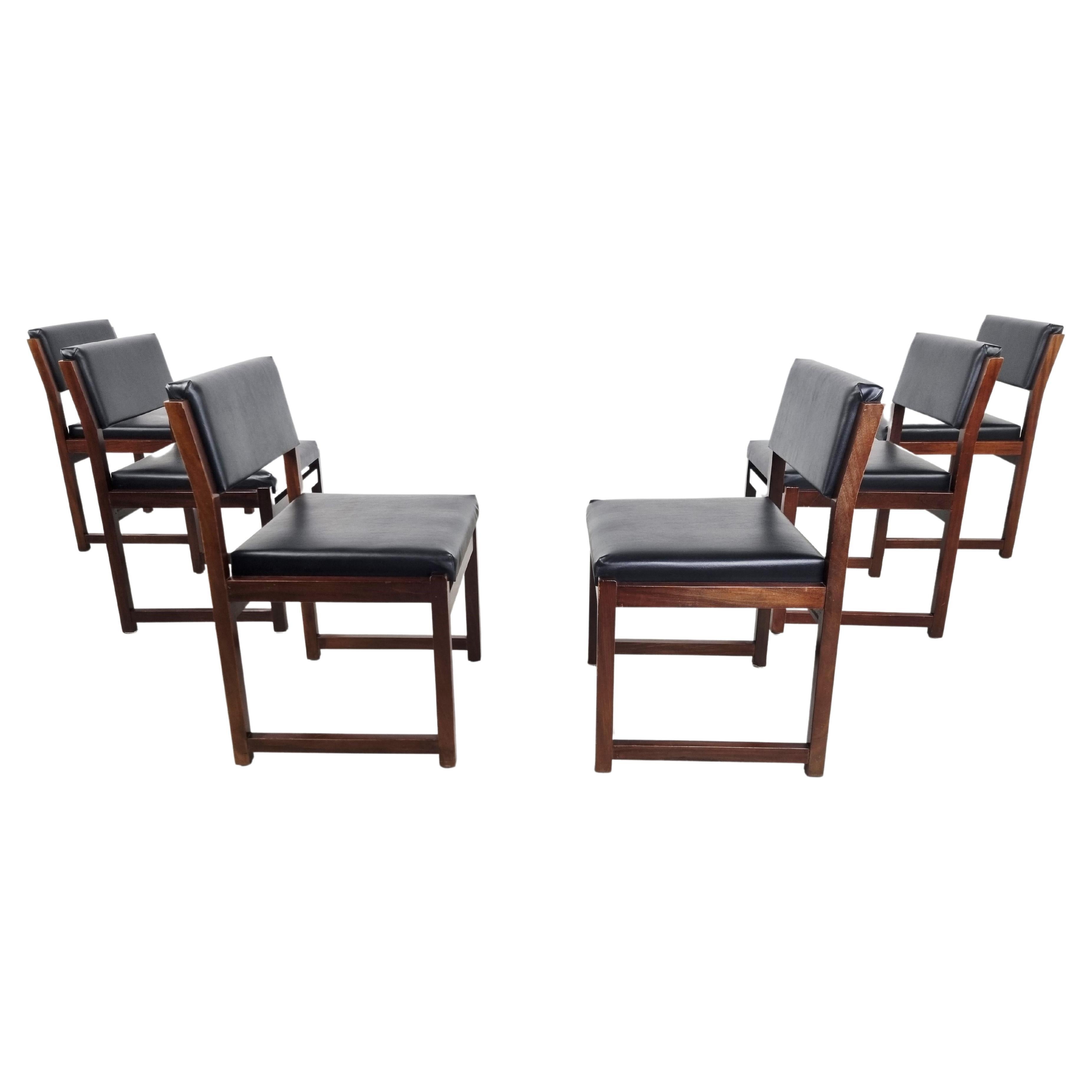 Set of 6 Brutalist Dining Chairs by Emiel Veranneman for Decoene, 1970s For Sale
