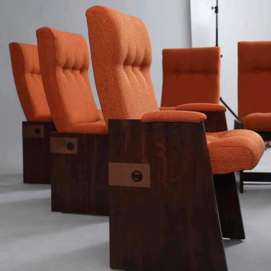 Fabric Set of 6 Brutalist Dining Chairs by Lane For Sale