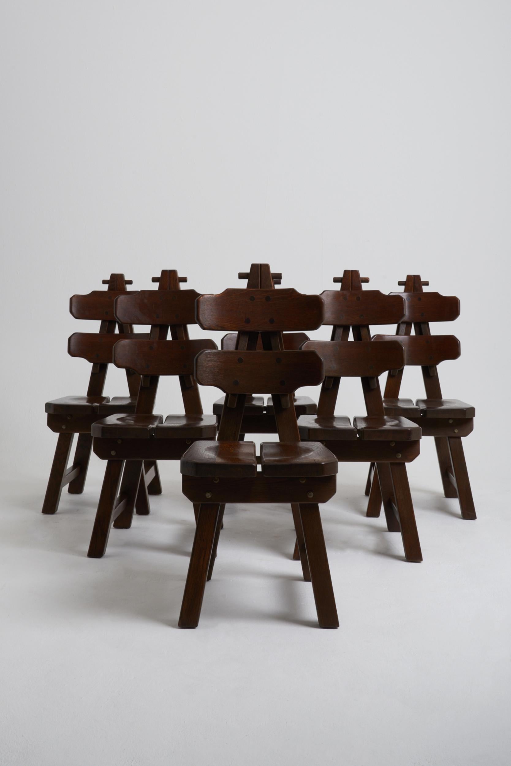 French Set of 6 Brutalist Dining Chairs For Sale