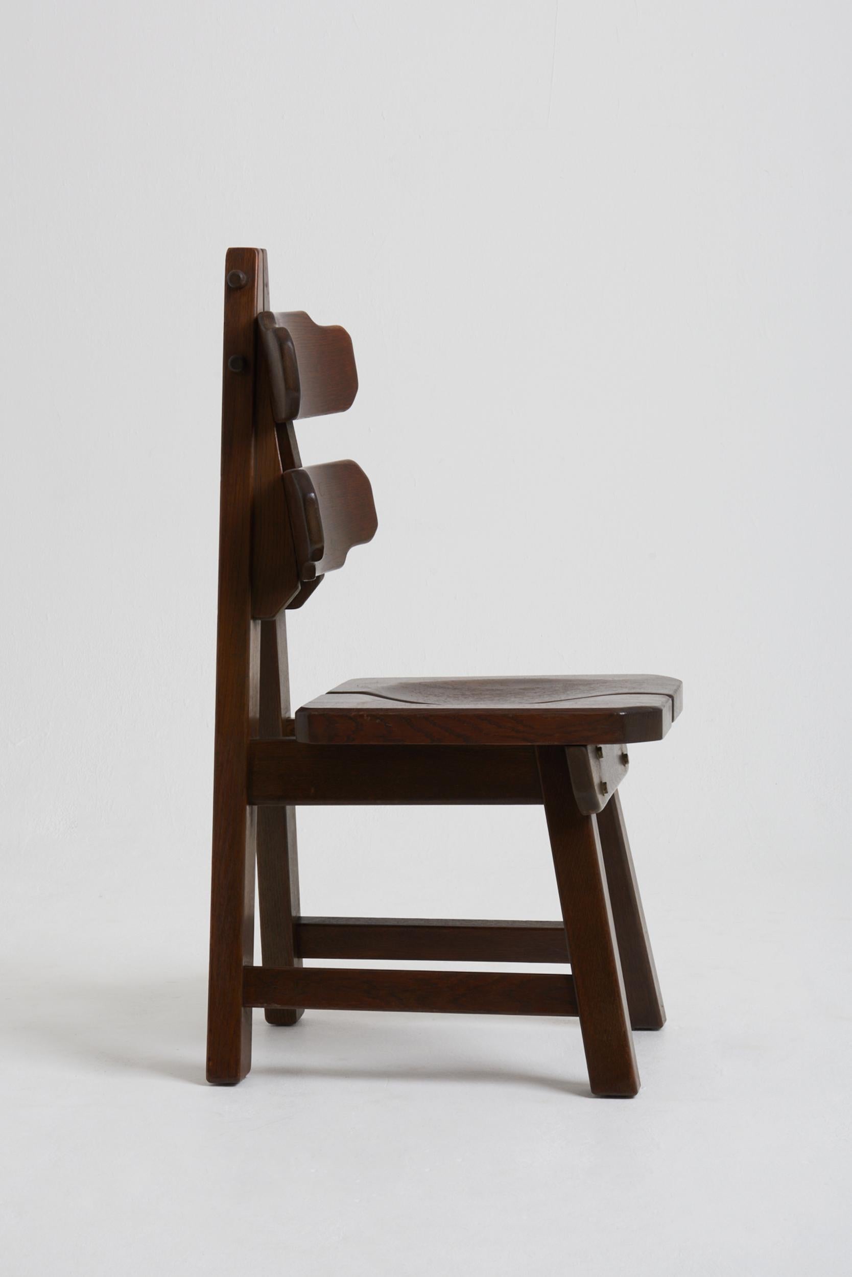 Oak Set of 6 Brutalist Dining Chairs For Sale