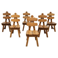 Set of 6 Brutalist "Easel Back" Oak Chairs