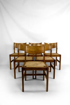 Satz von 6 brutalistischen Ulmenstühlen mit gemulchten Sitzen, Maison Regain, CIRCA 1960