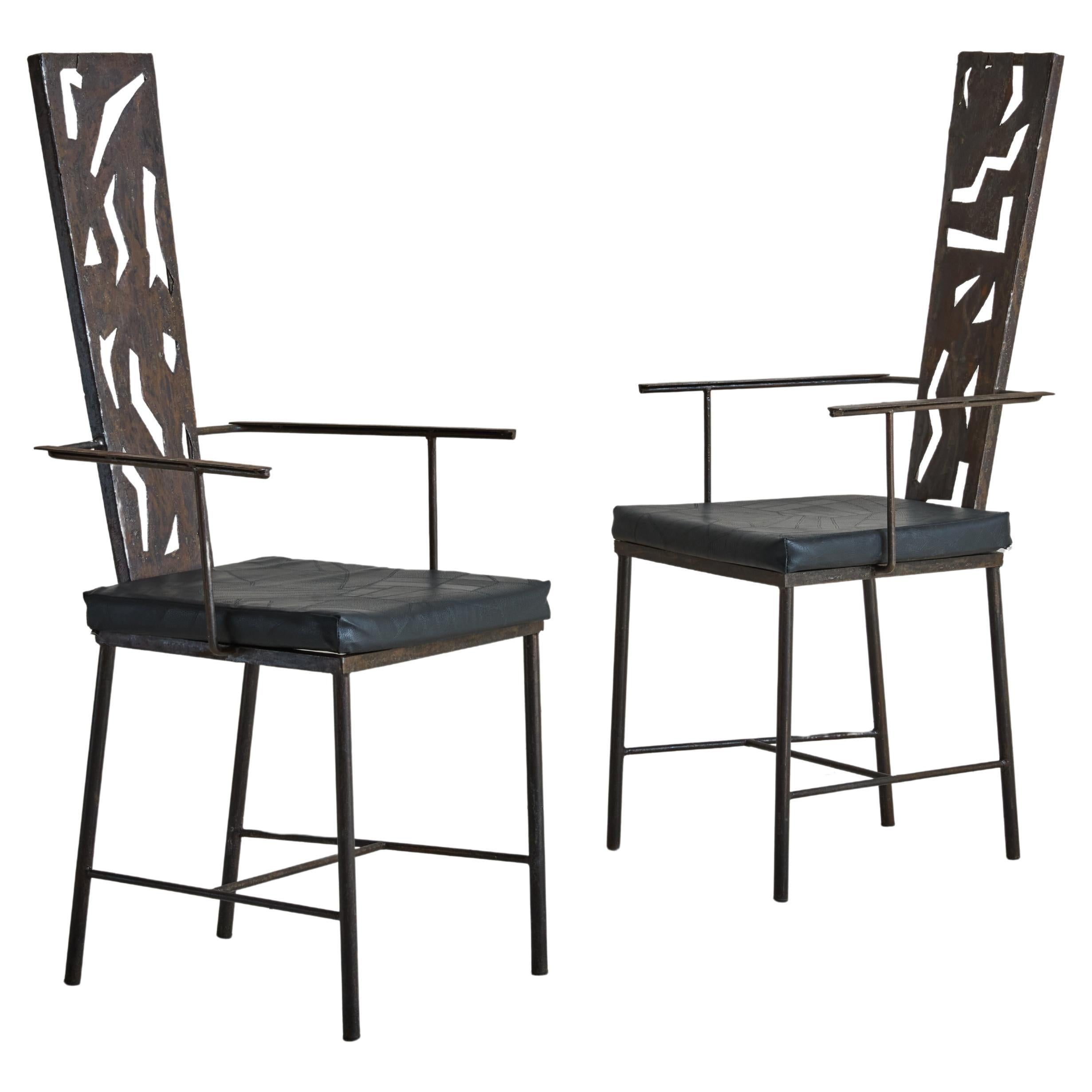 Set of 6 Brutalist Iron Dining Chairs  France 1970s For Sale