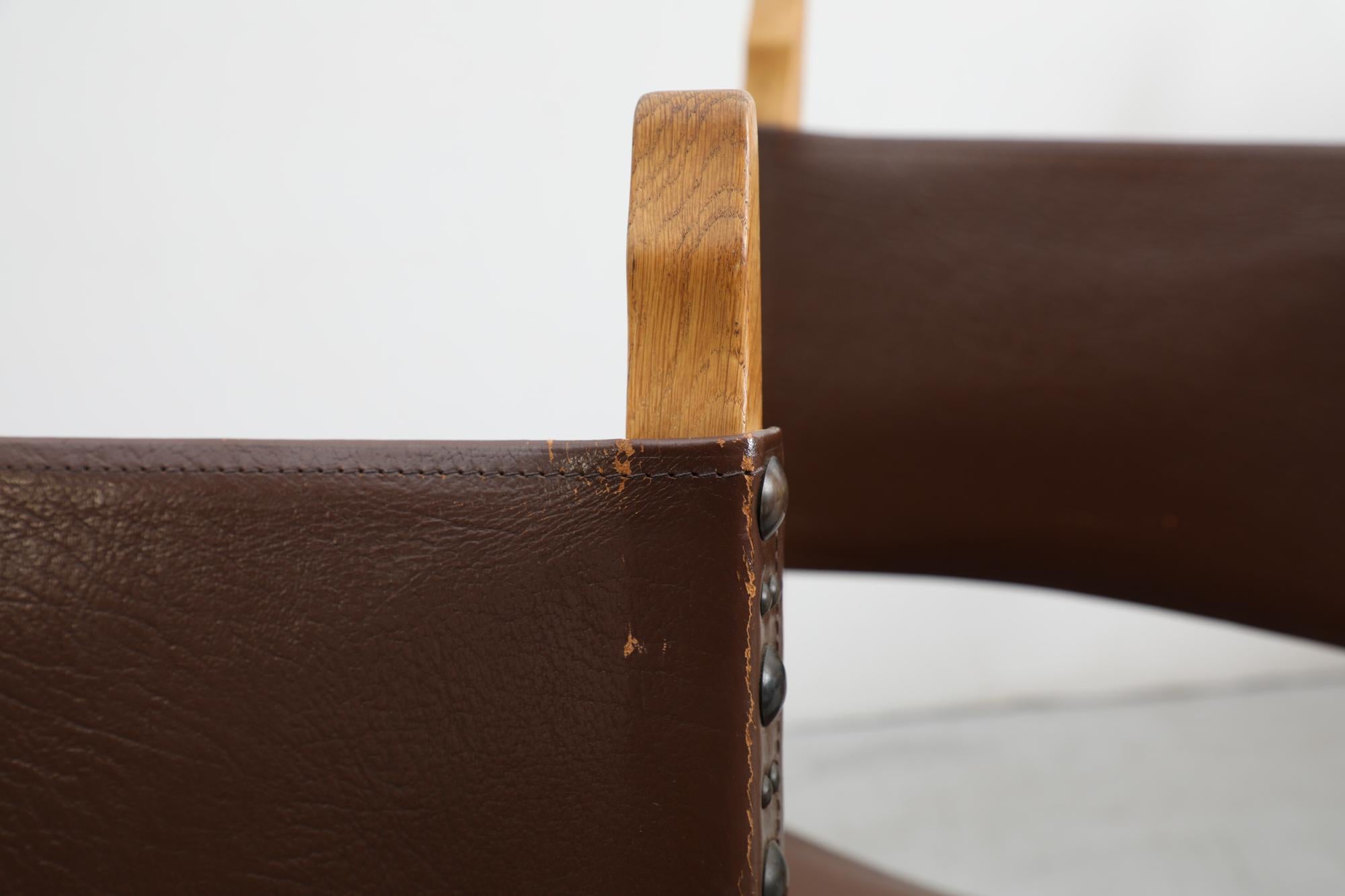 Satz von 6 brutalistischen Esszimmerstühlen aus massiver Eiche und schokoladenbraunem Leder von Bram Sprij im Angebot 7