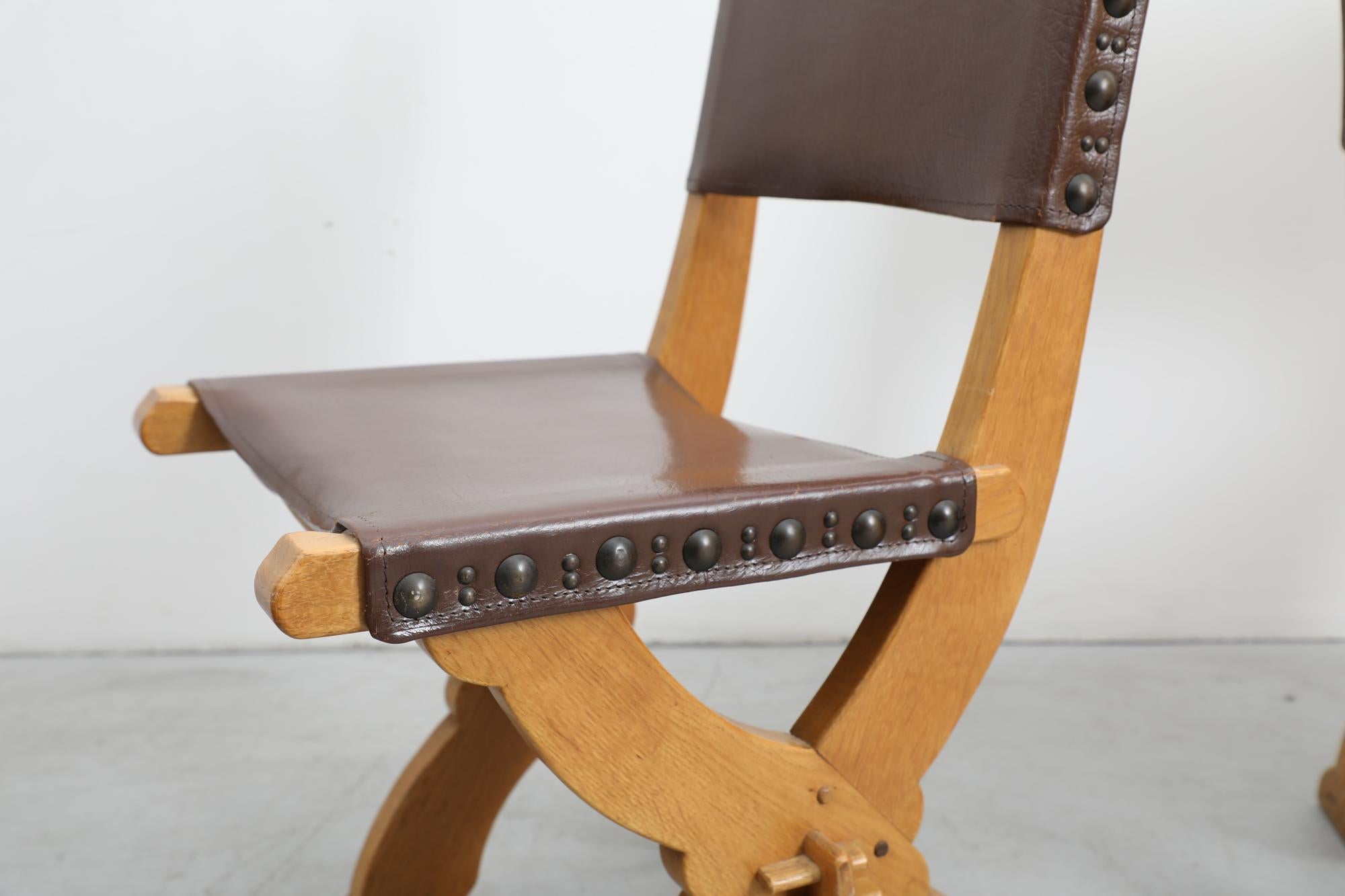 Set of 6 Brutalist Solid Oak and Chocolate Leather Dining Chairs by Bram Sprij For Sale 8