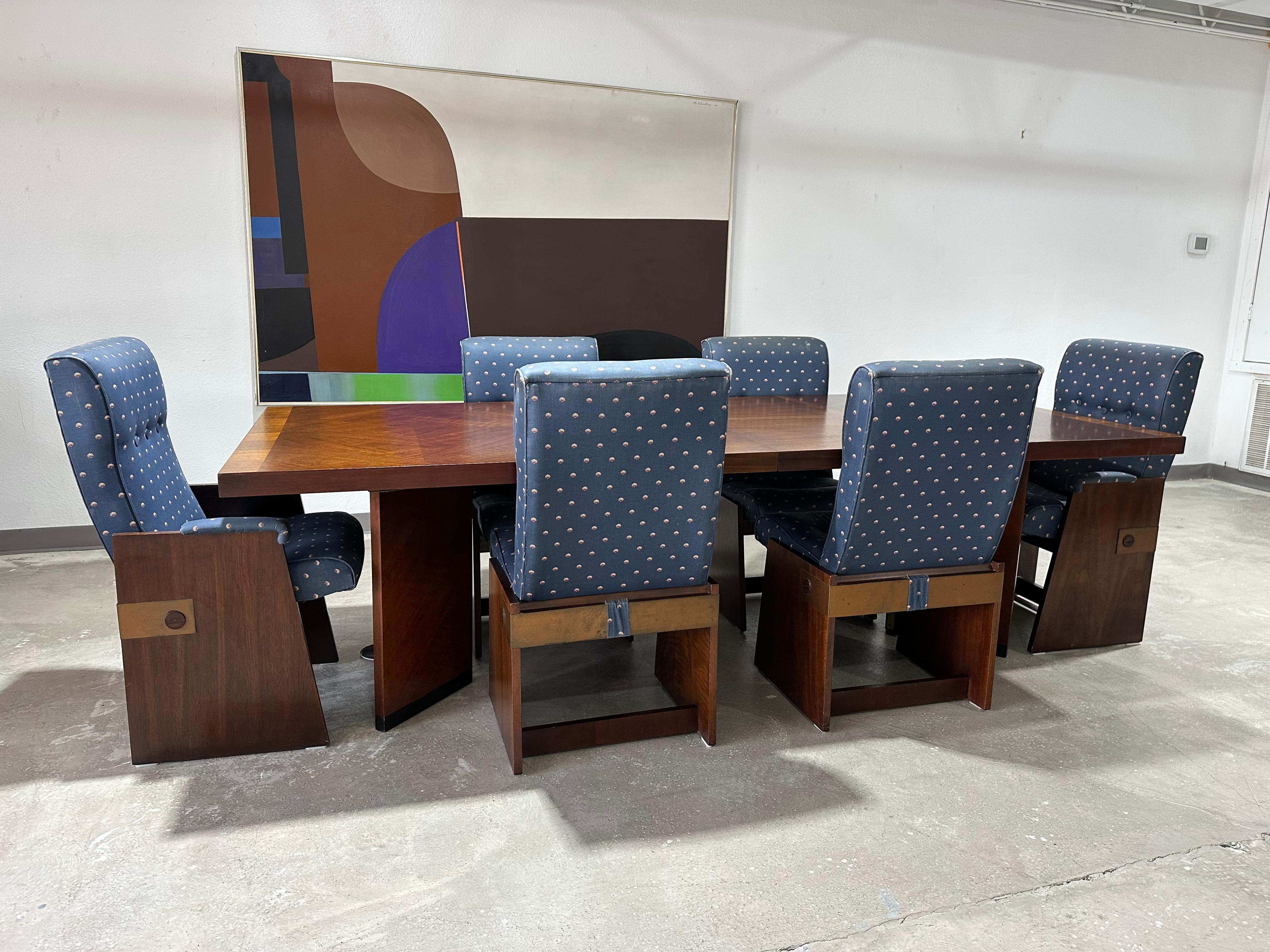 Satz von 6 Brutalist Mid Century Lane's Staccato Esszimmerstühlen (Messing) im Angebot